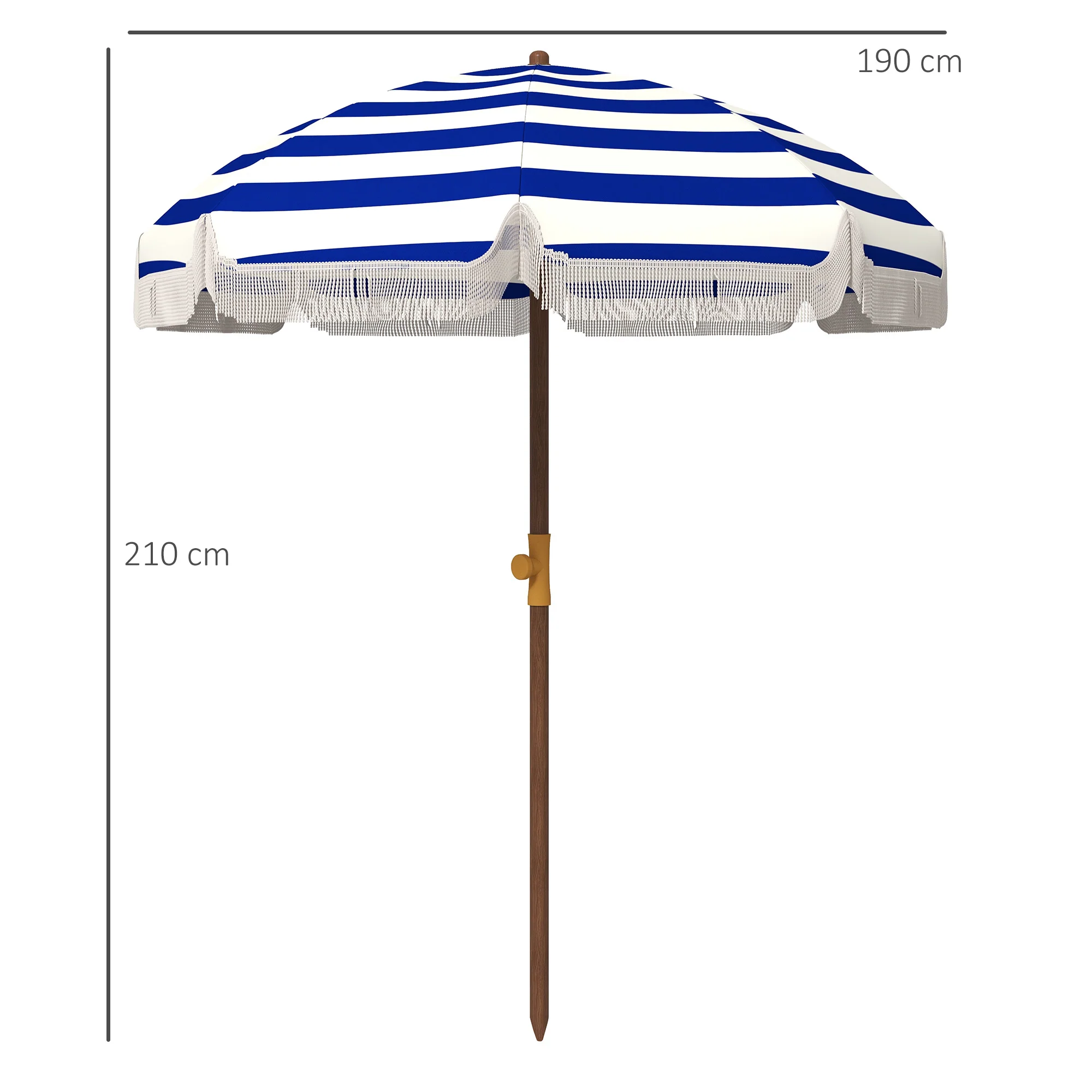Outsunny Sombrilla De Playa Grande Ø190x210 Cm Protección Uv40+ Azul Y Blanco - Image 3
