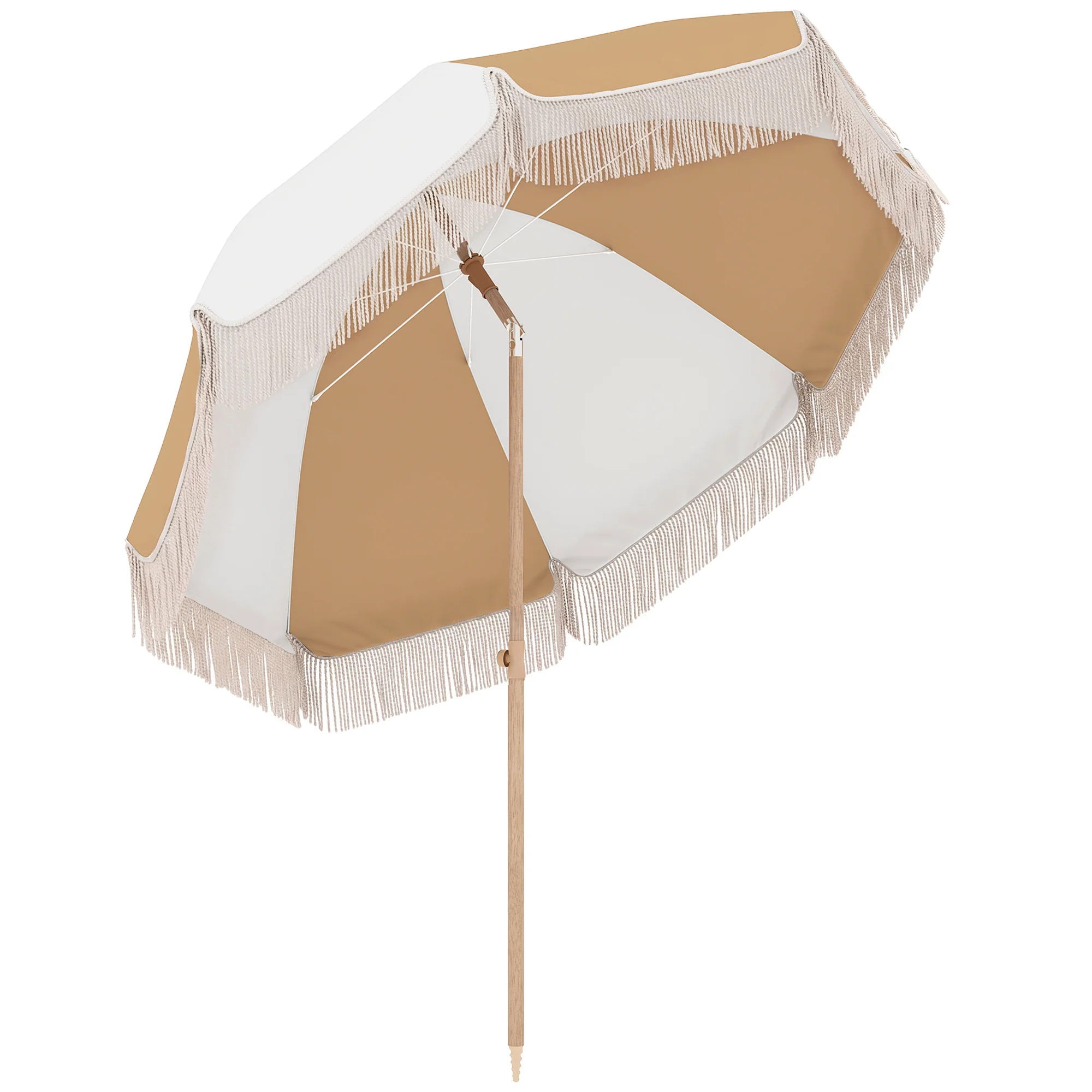 Outsunny Sombrilla De Playa Ø175 Cm Altura Ajustable Inclinación Blanco Y Beige