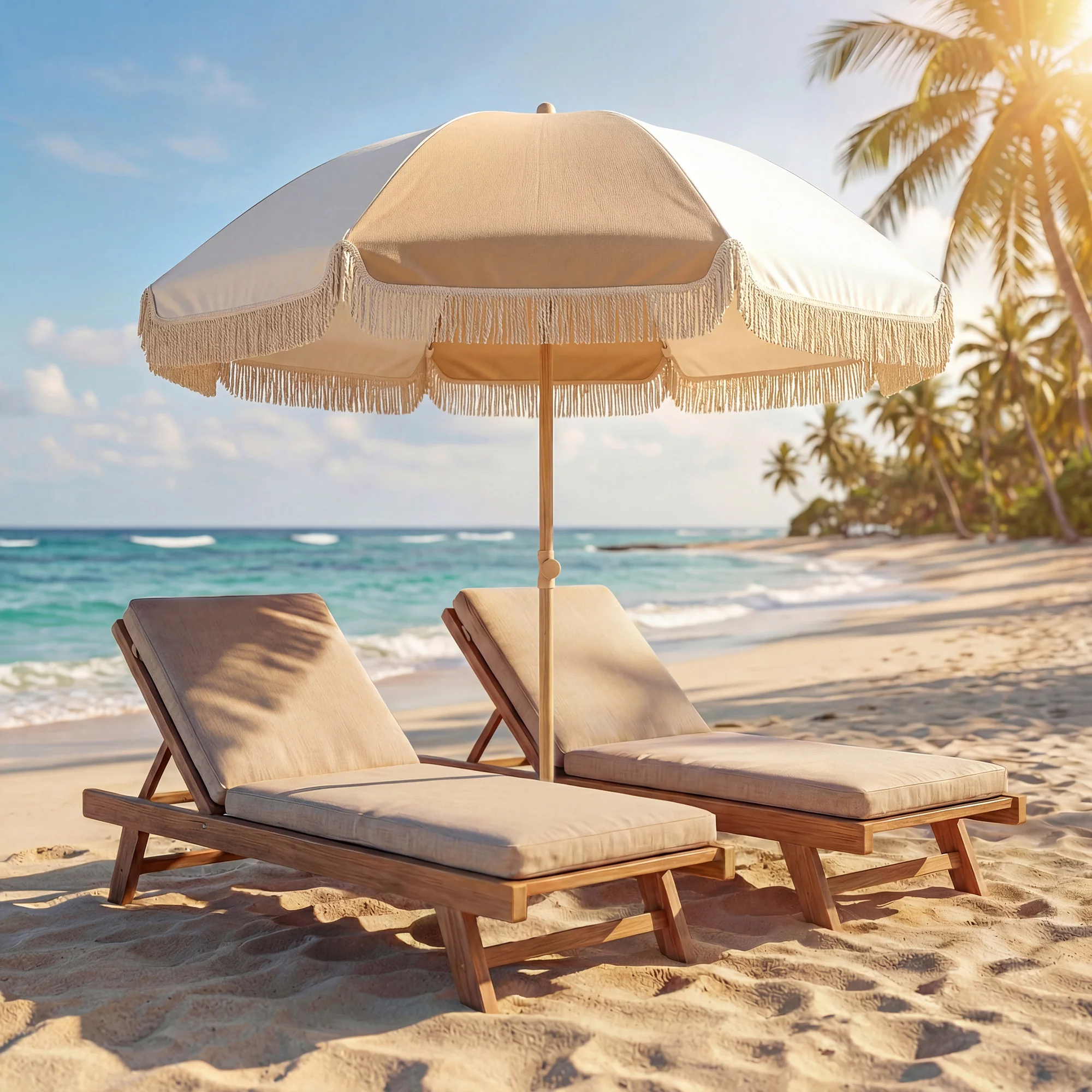 Outsunny Sombrilla De Playa Ø175 Cm Altura Ajustable Inclinación Blanco Y Beige - Image 2