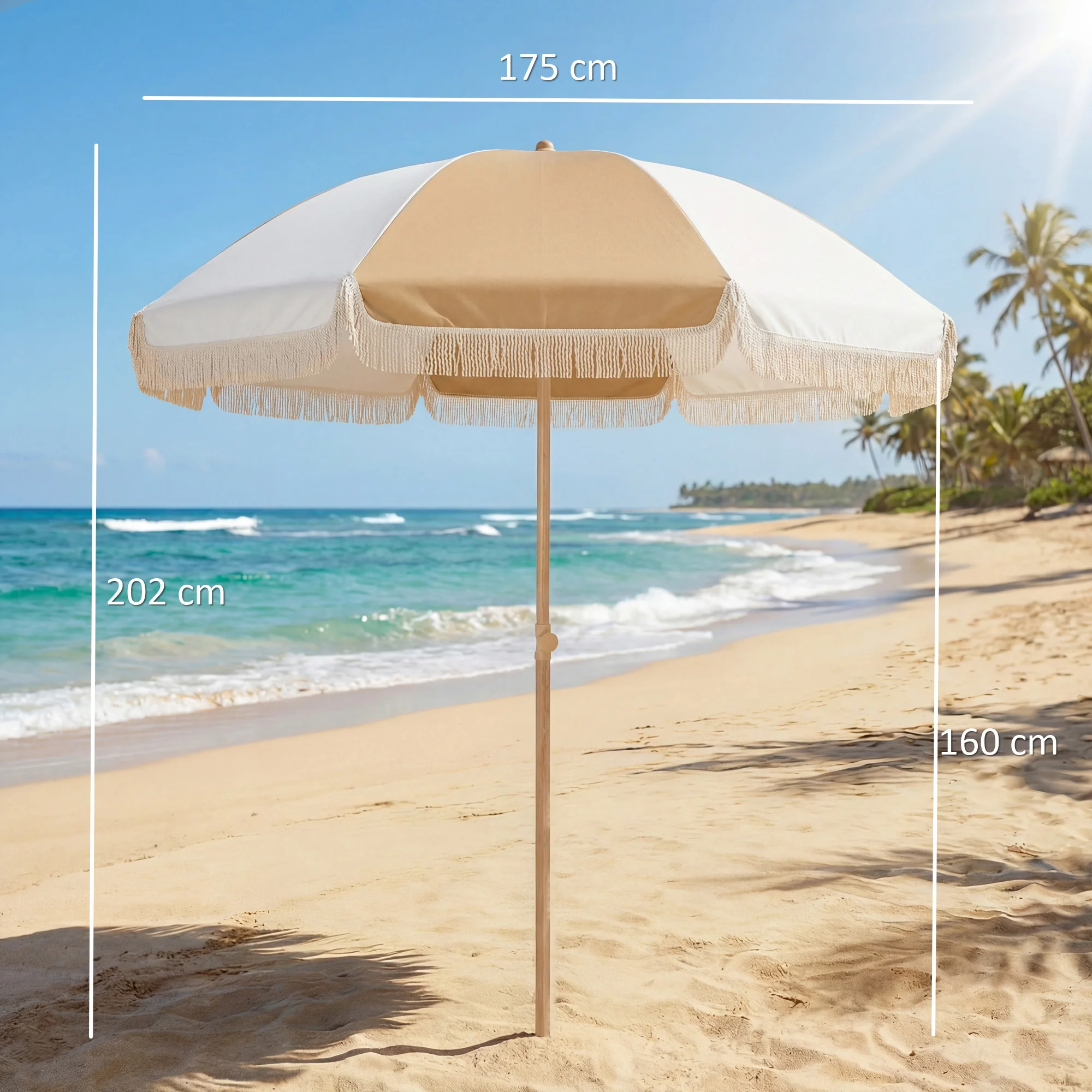 Outsunny Sombrilla De Playa Ø175 Cm Altura Ajustable Inclinación Blanco Y Beige - Image 3