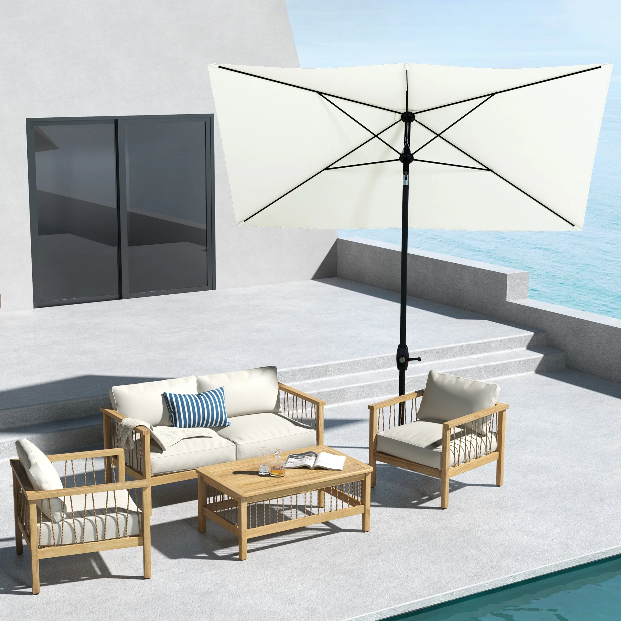 Outsunny Sombrilla De Terraza Exterior 3x2 M Con Ángulo Ajustable Beige - Image 2