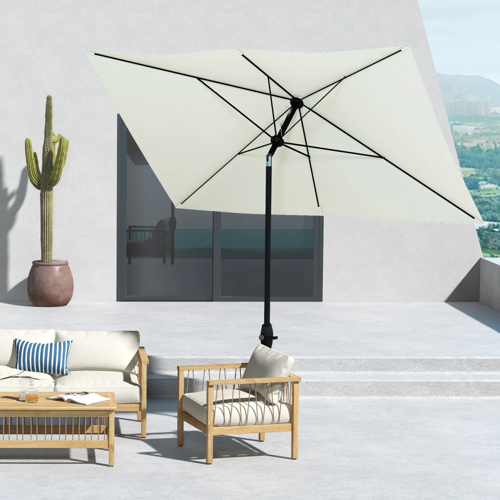 Outsunny Sombrilla De Terraza Exterior 3x2 M Con Ángulo Ajustable Beige - Image 5