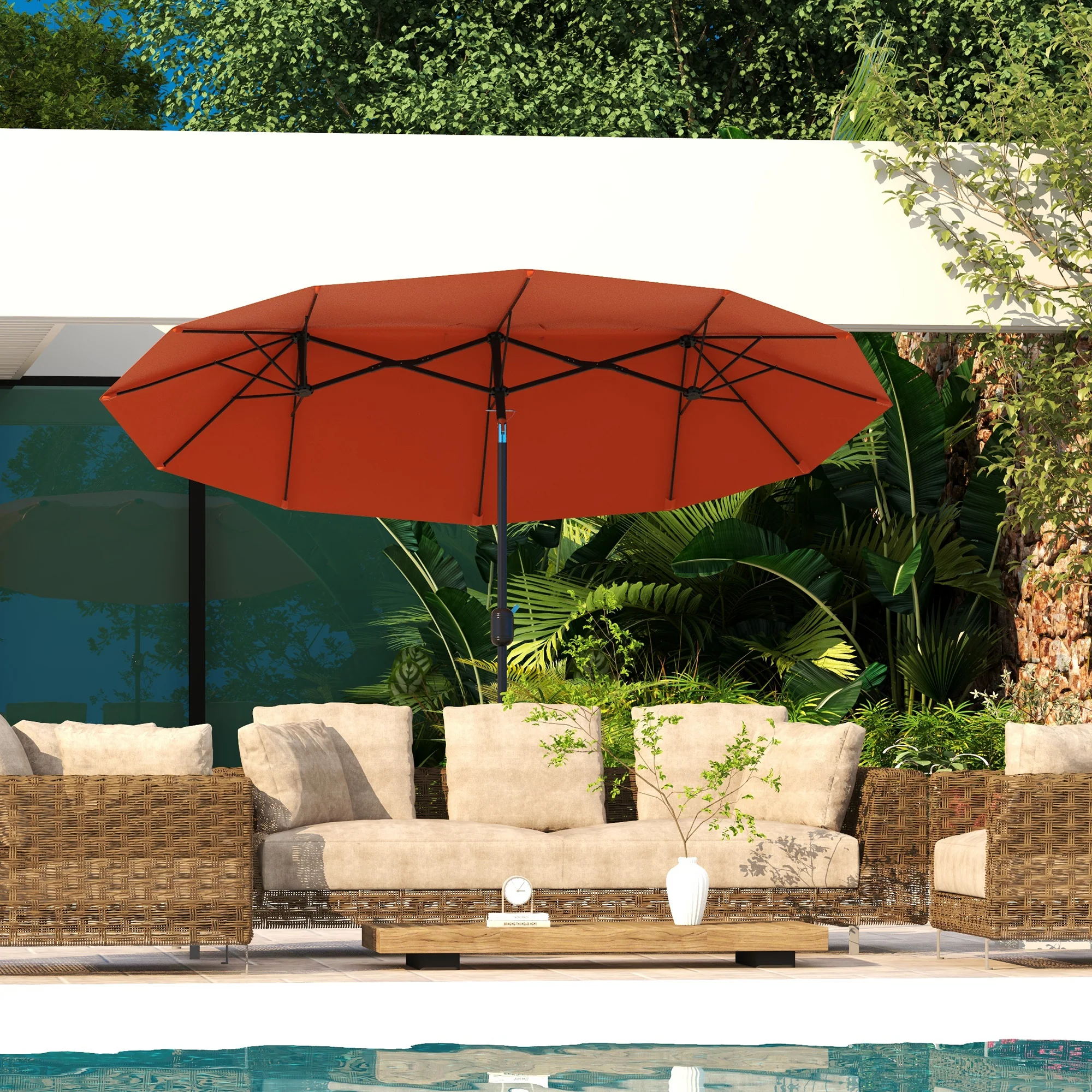 Outsunny Sombrilla Doble 295x152x222 Cm Con Inclinación De 45° Manivela Rojo - Image 2