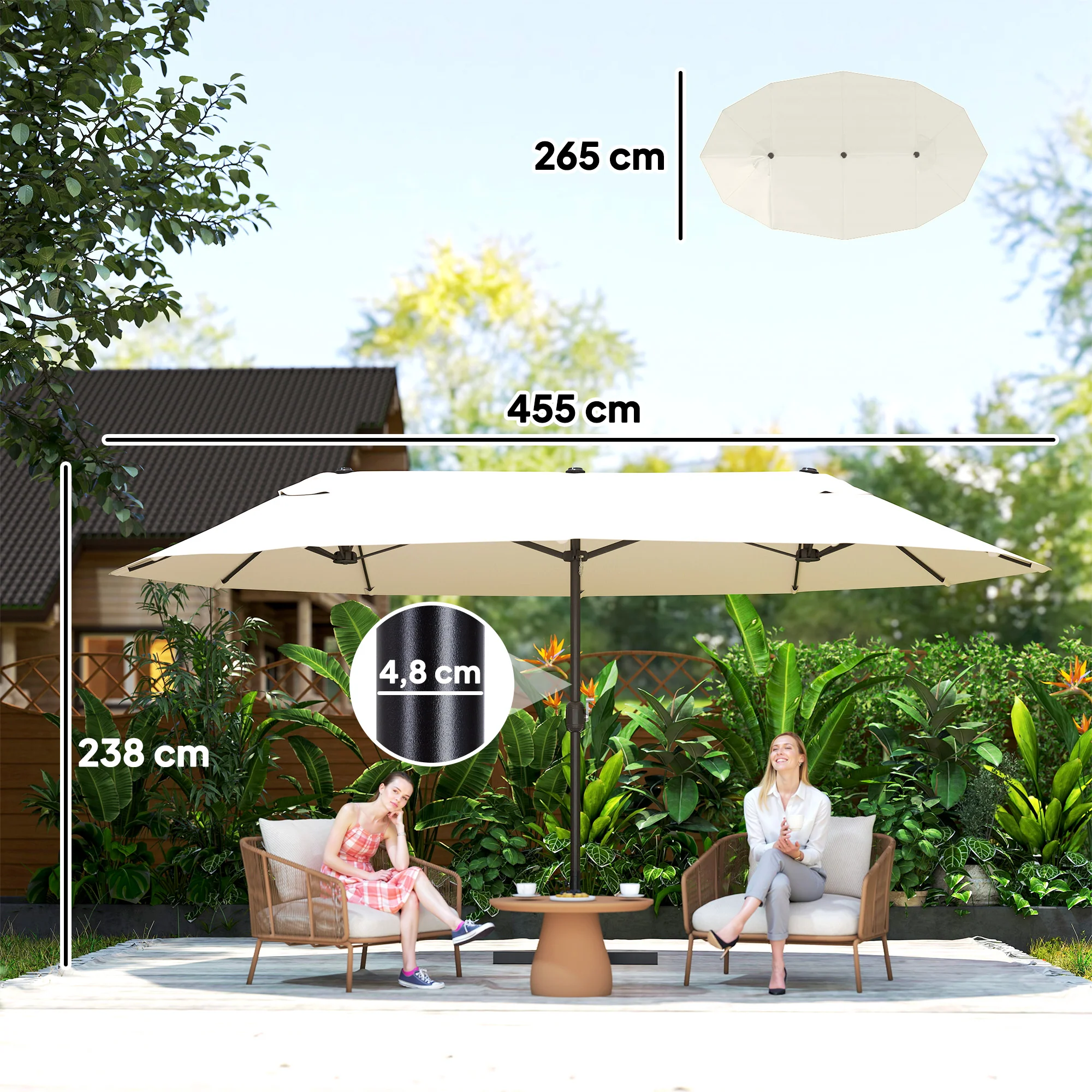 Outsunny Sombrilla Doble 4,6x2,7 M Con Manivela Resistente Al Agua Crema - Image 3