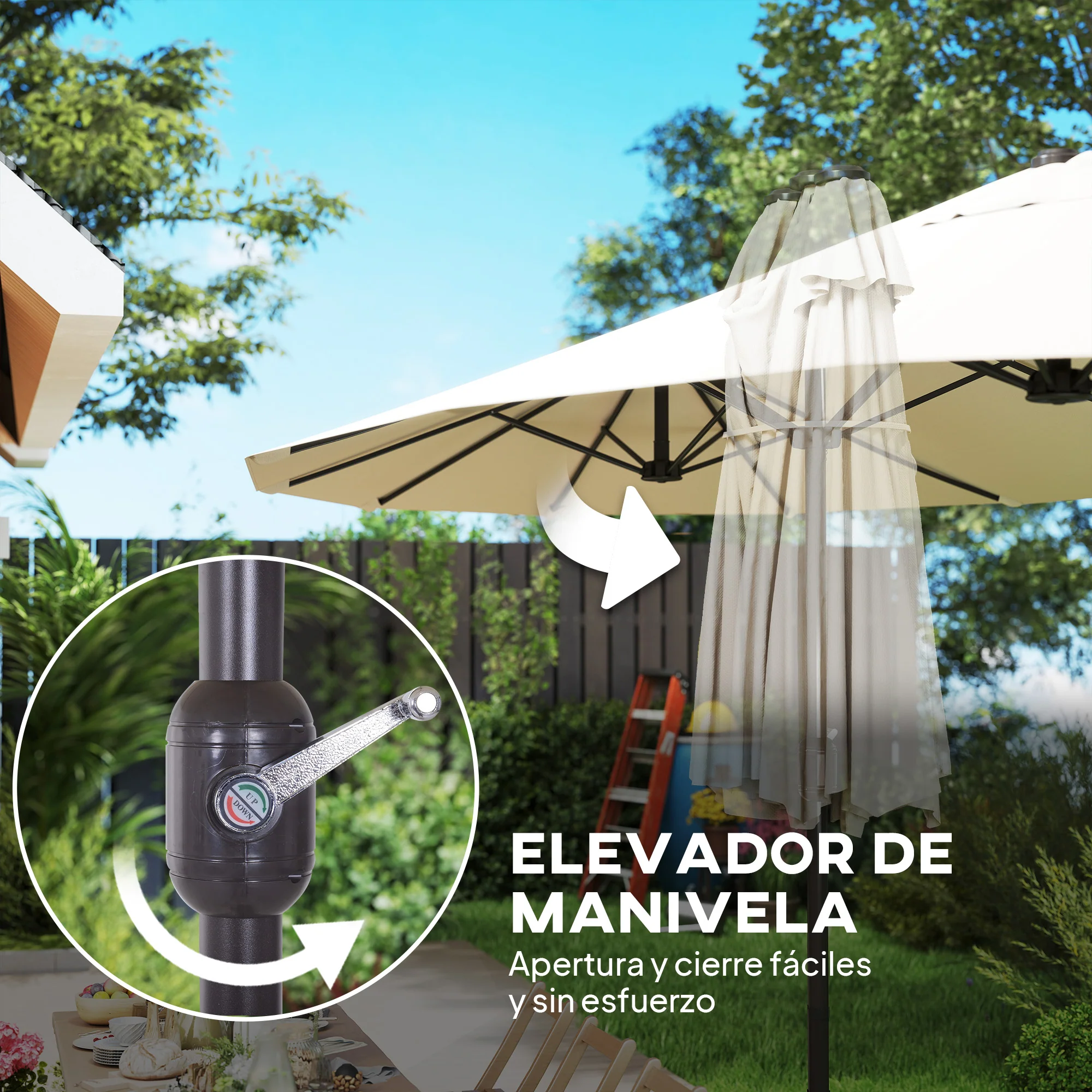 Outsunny Sombrilla Doble 4,6x2,7 M Con Manivela Resistente Al Agua Crema - Image 4