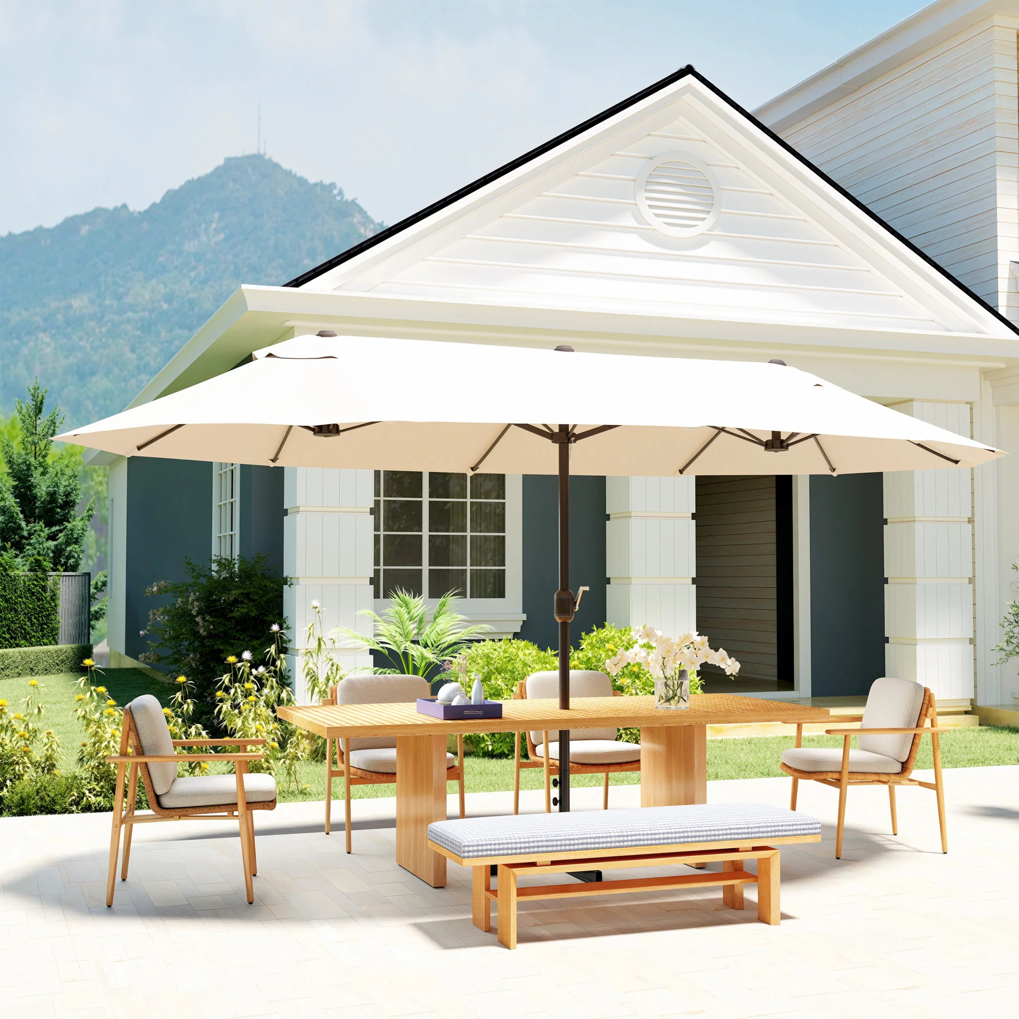 Outsunny Sombrilla Doble 4,6x2,7 M Con Manivela Resistente Al Agua Crema - Image 5