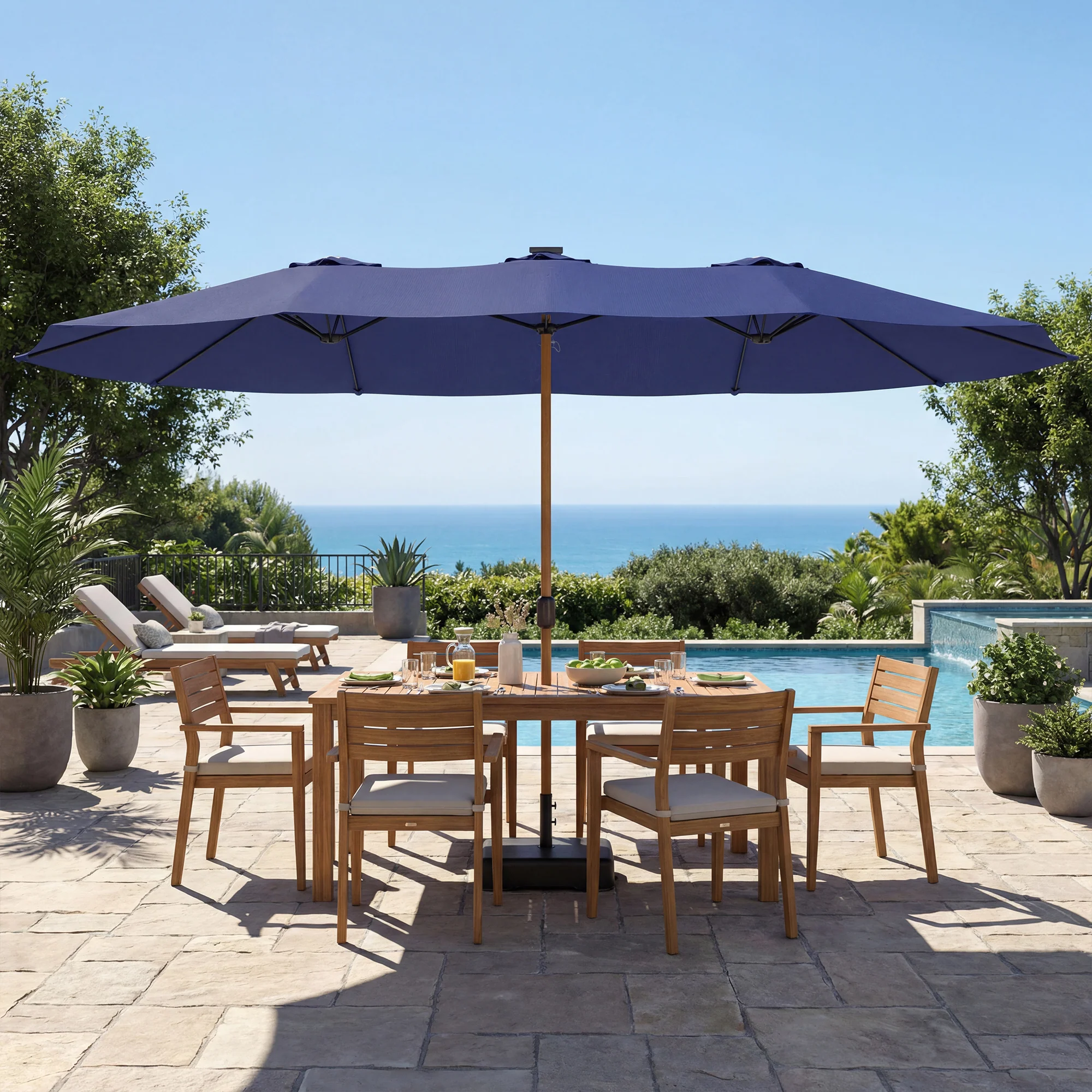 Outsunny Sombrilla Doble 4,7x2,8 M Con Base Incluida Manivela Sacos De Arena - Image 2