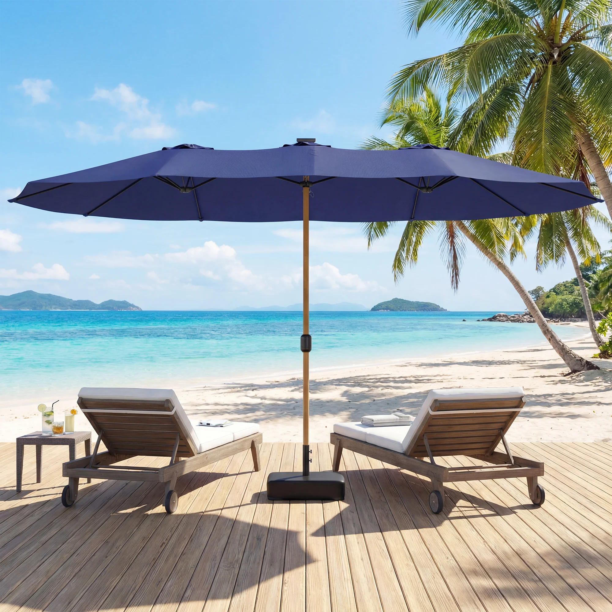 Outsunny Sombrilla Doble 4,7x2,8 M Con Base Incluida Manivela Sacos De Arena - Image 5