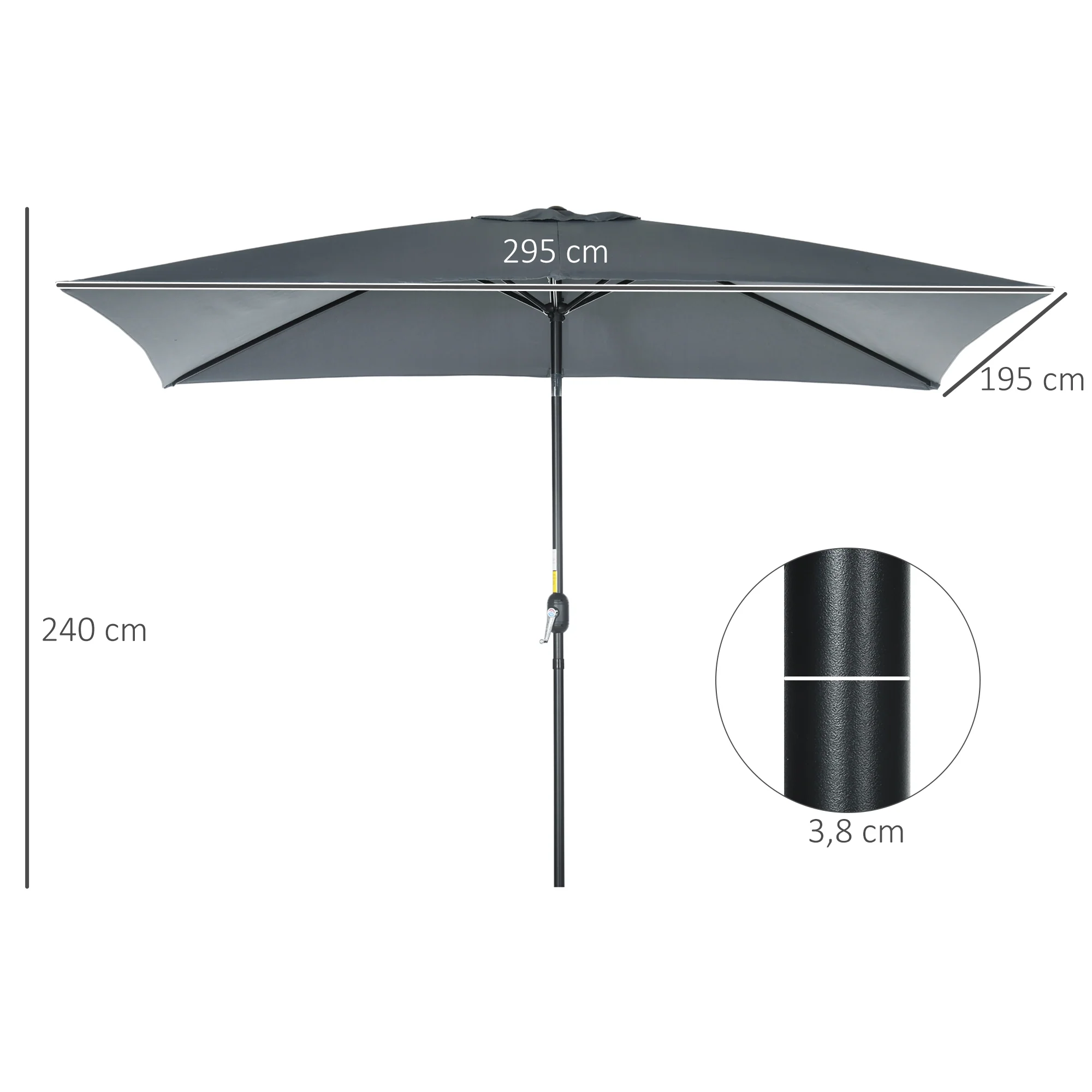 Outsunny Sombrilla Jardín Aluminio 200x300x253 Cm Inclinable Con Manivela Gris - Image 3
