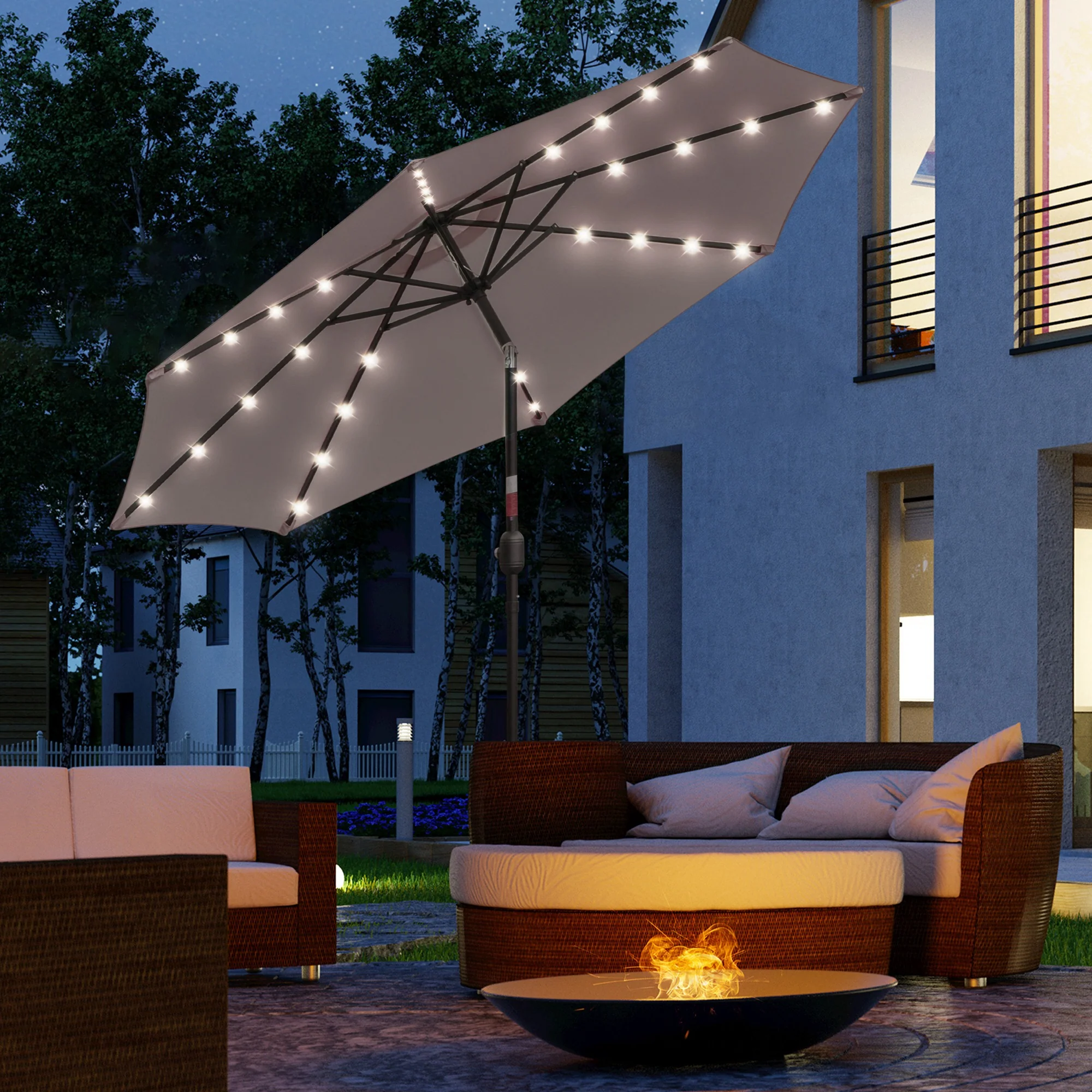 Outsunny Sombrilla Jardín Con 32 Luces Led Solares Inclinable Ø265x233 Cm Gris - Image 2