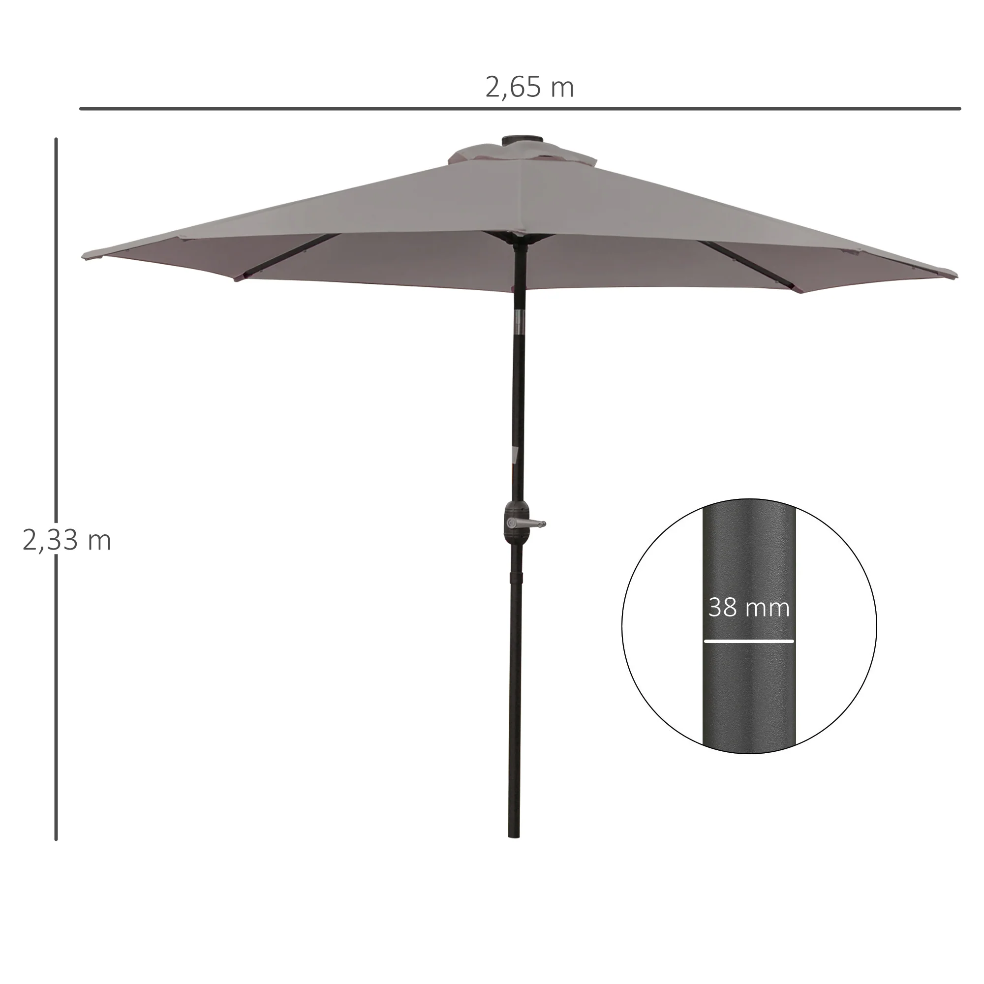 Outsunny Sombrilla Jardín Con 32 Luces Led Solares Inclinable Ø265x233 Cm Gris - Image 3