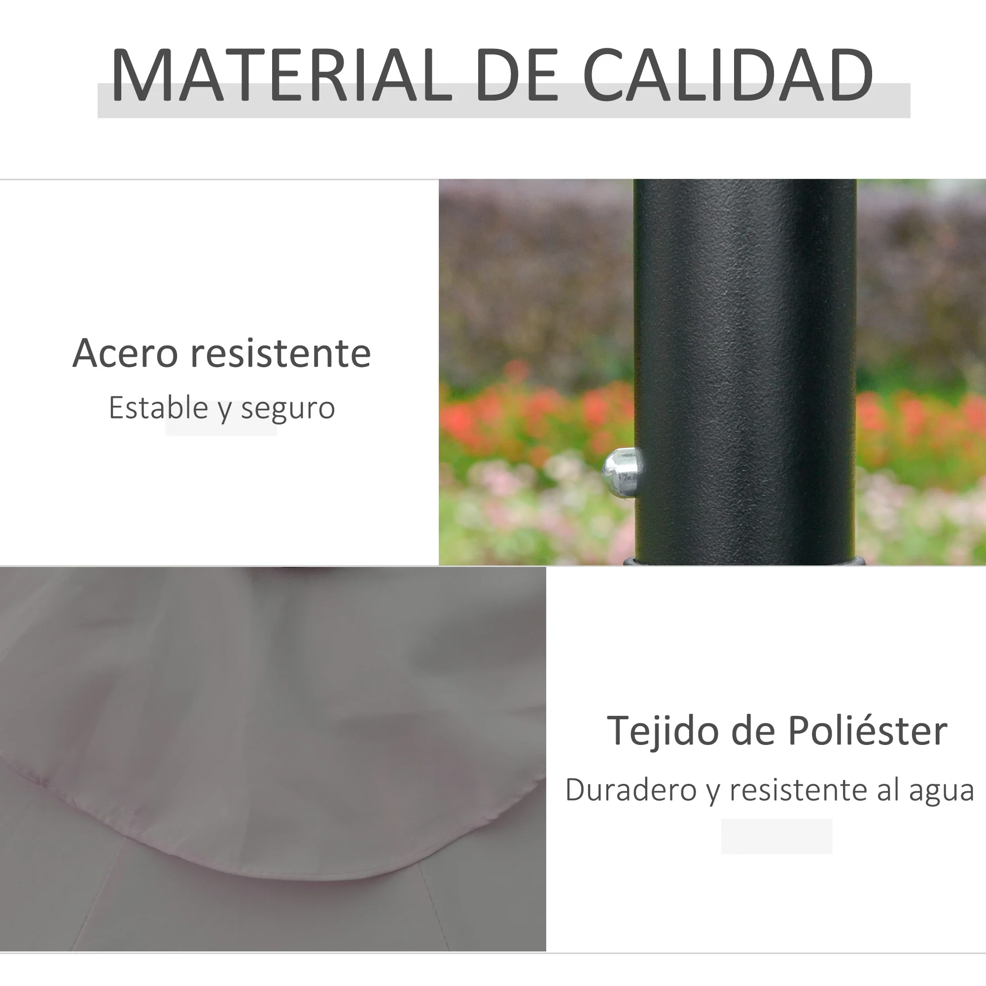 Outsunny Sombrilla Jardín Con 32 Luces Led Solares Inclinable Ø265x233 Cm Gris - Image 6