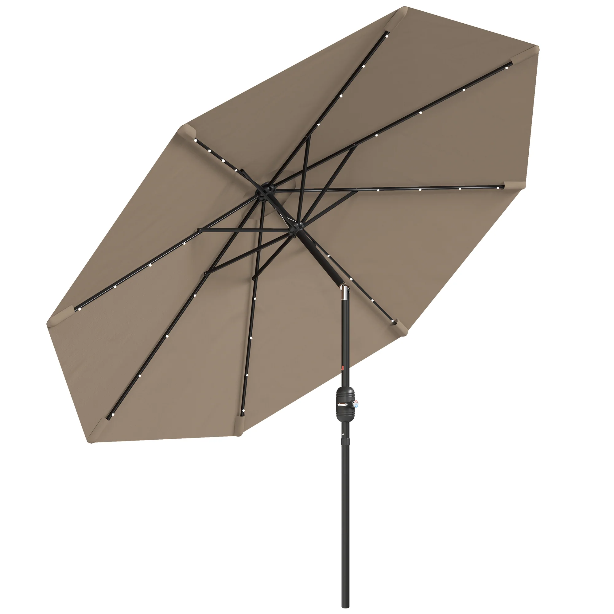 Outsunny Sombrilla Jardín Con 32 Luces Led Solares Inclinable Ø265x240 Cm Caqui