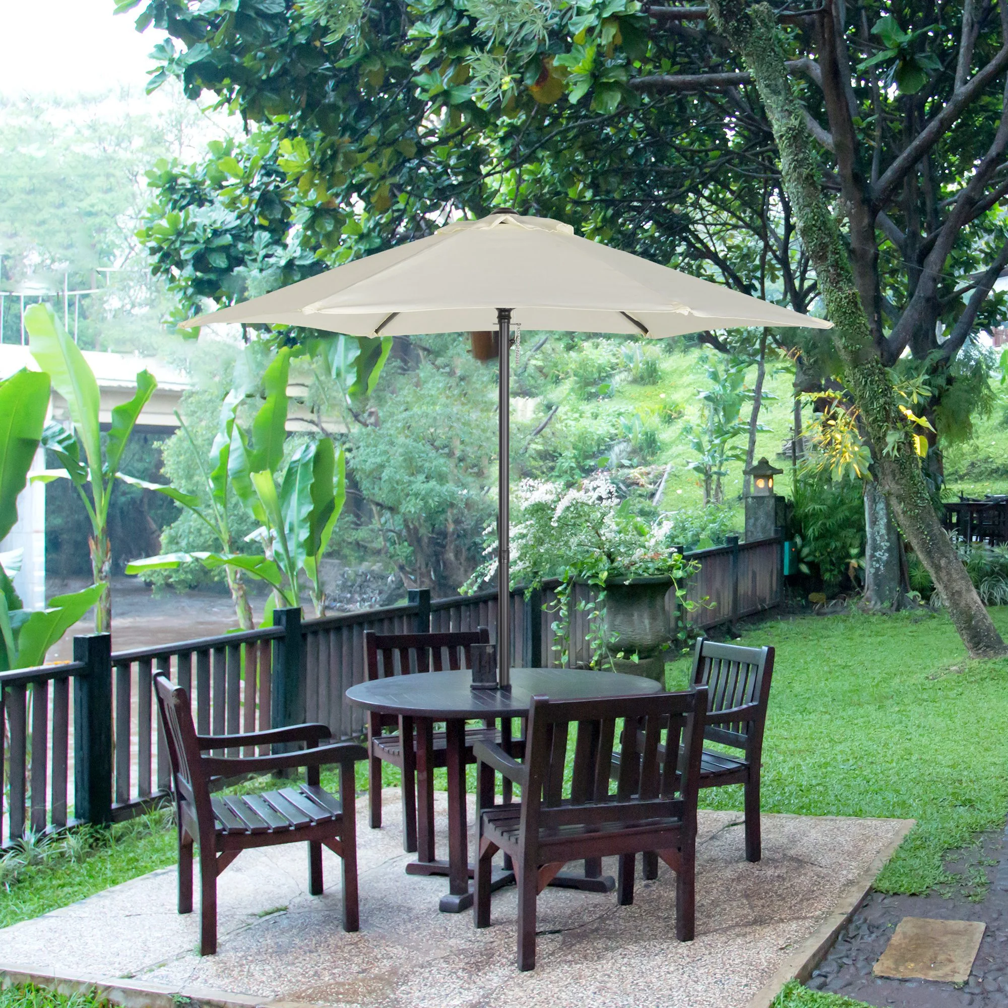 Outsunny Sombrilla Jardín Ø2x2 M Parasol De Aluminio Con Poste Desmontable Beige - Image 2