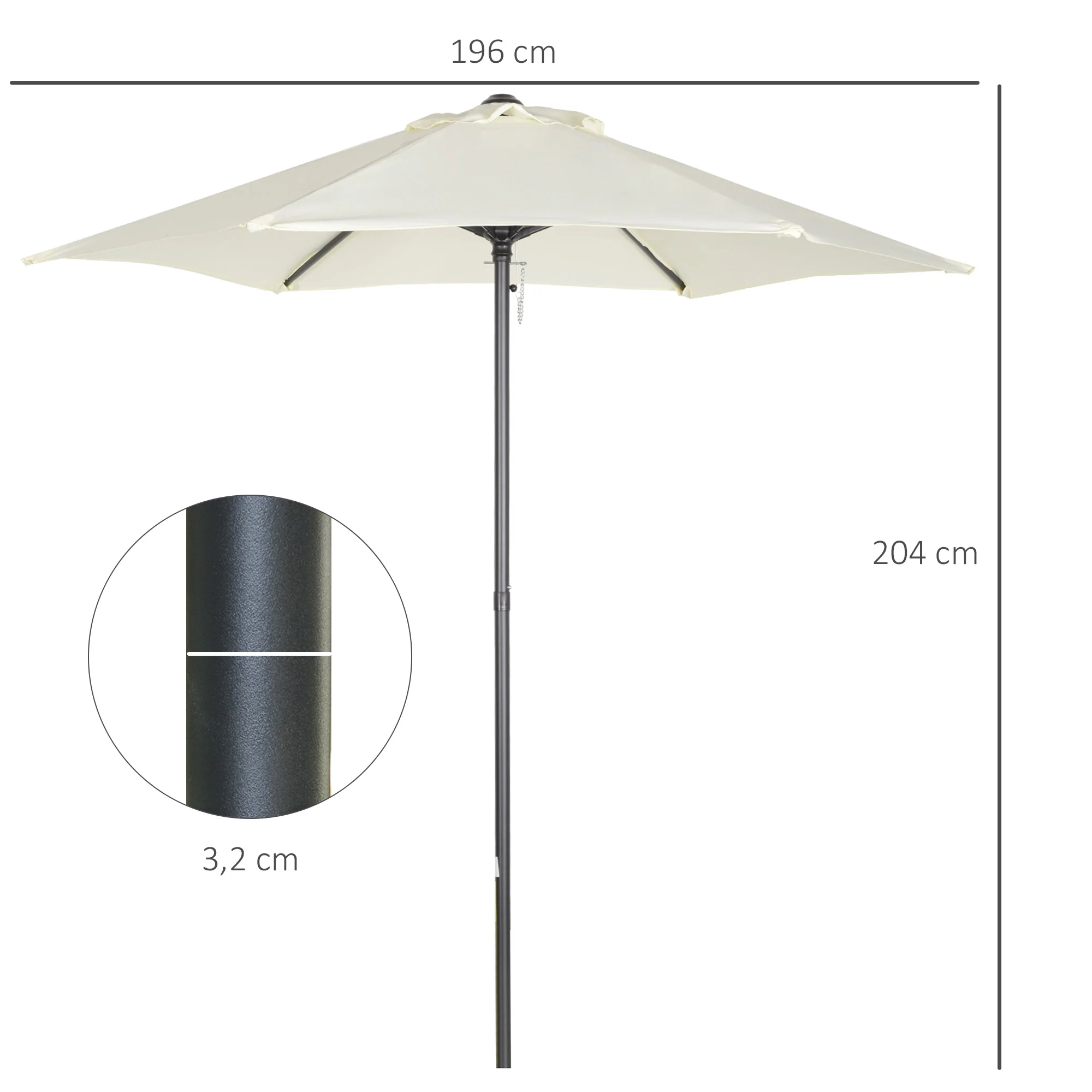 Outsunny Sombrilla Jardín Ø2x2 M Parasol De Aluminio Con Poste Desmontable Beige - Image 3