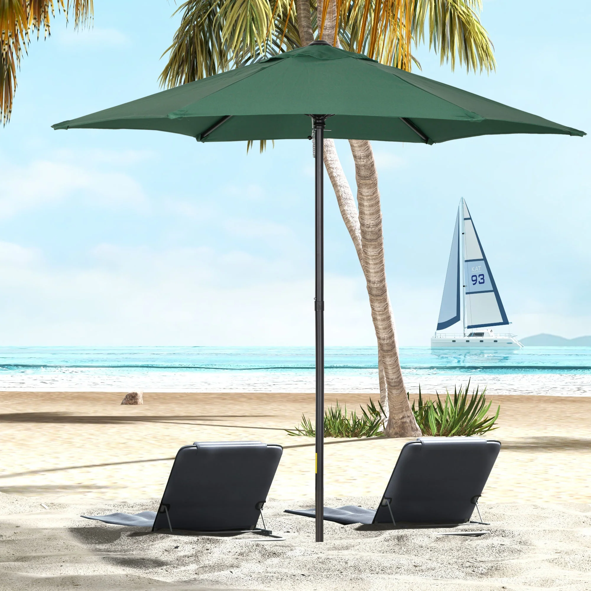Outsunny Sombrilla Jardín Ø2x2 M Parasol De Aluminio Con Poste Desmontable Verde - Image 2