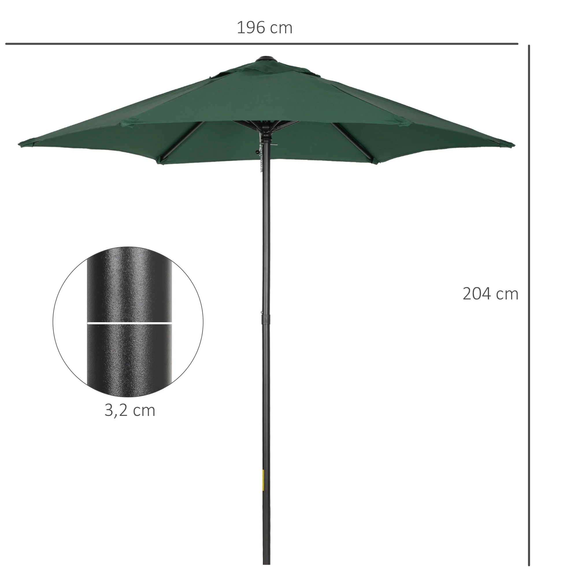 Outsunny Sombrilla Jardín Ø2x2 M Parasol De Aluminio Con Poste Desmontable Verde - Image 3