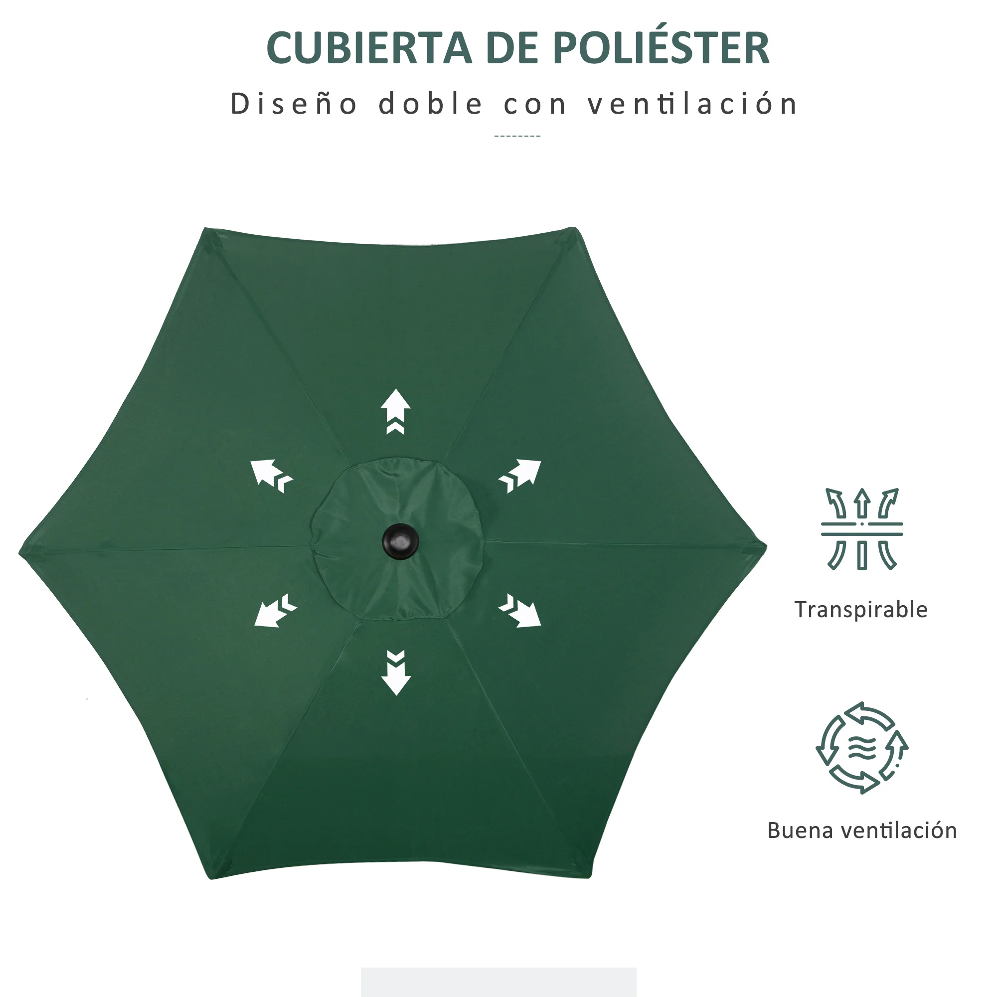 Outsunny Sombrilla Jardín Ø2x2 M Parasol De Aluminio Con Poste Desmontable Verde - Image 6