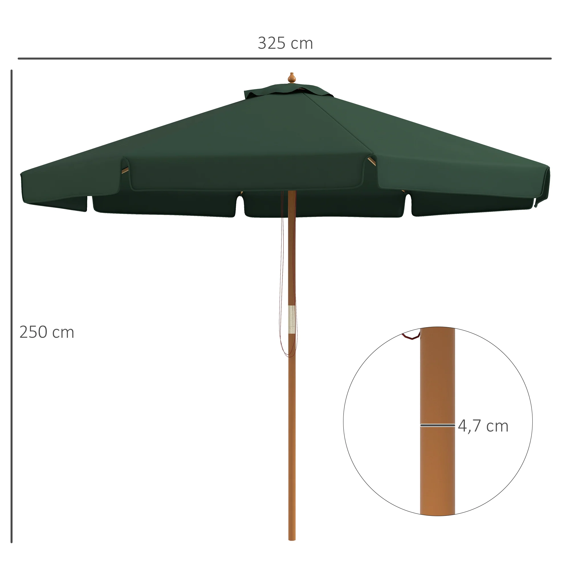 Outsunny Sombrilla Jardín Ø325x250cm Sistema De Polea Techo De Ventilación Verde - Image 3