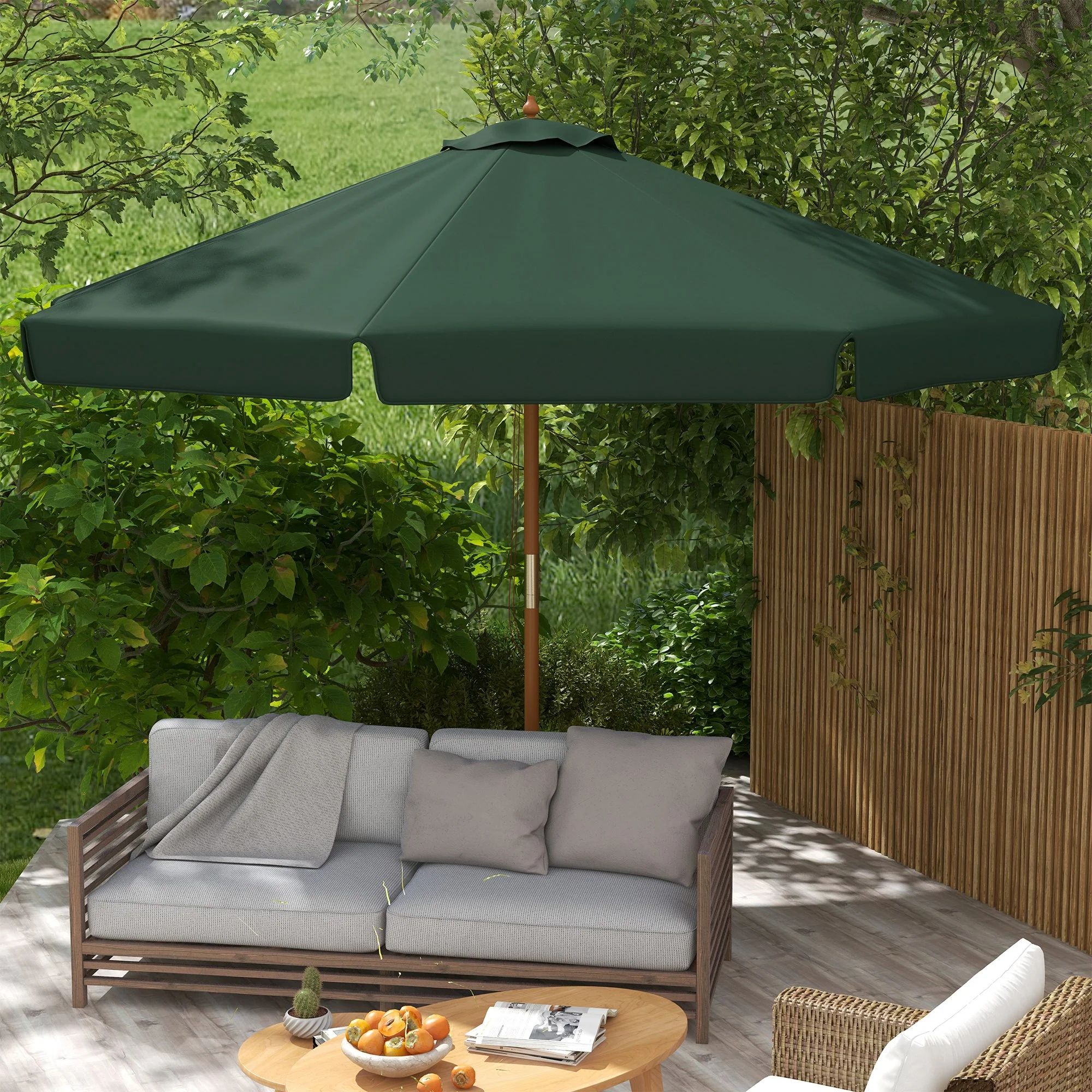 Outsunny Sombrilla Jardín Ø325x250cm Sistema De Polea Techo De Ventilación Verde - Image 5