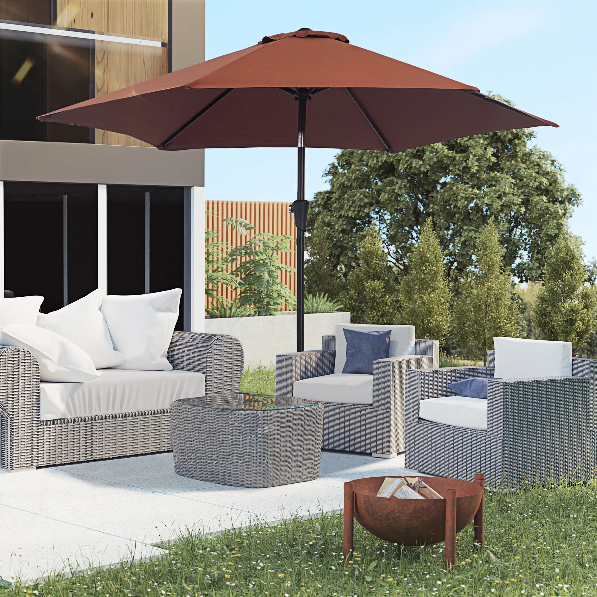Outsunny Sombrilla Para Jardín Ø260x235 Cm Parasol De Aluminio Reclinable Café - Image 2