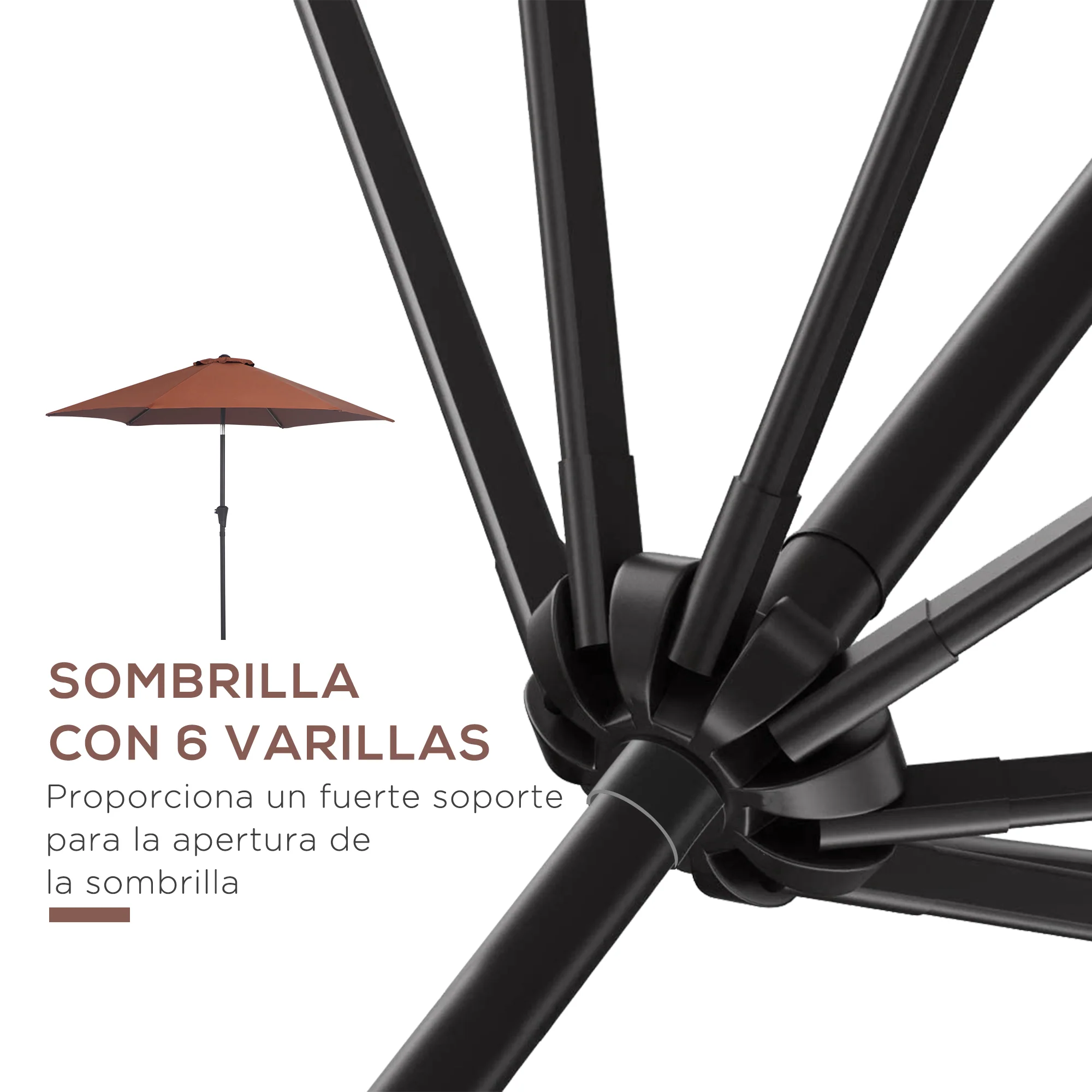 Outsunny Sombrilla Para Jardín Ø260x235 Cm Parasol De Aluminio Reclinable Café - Image 4