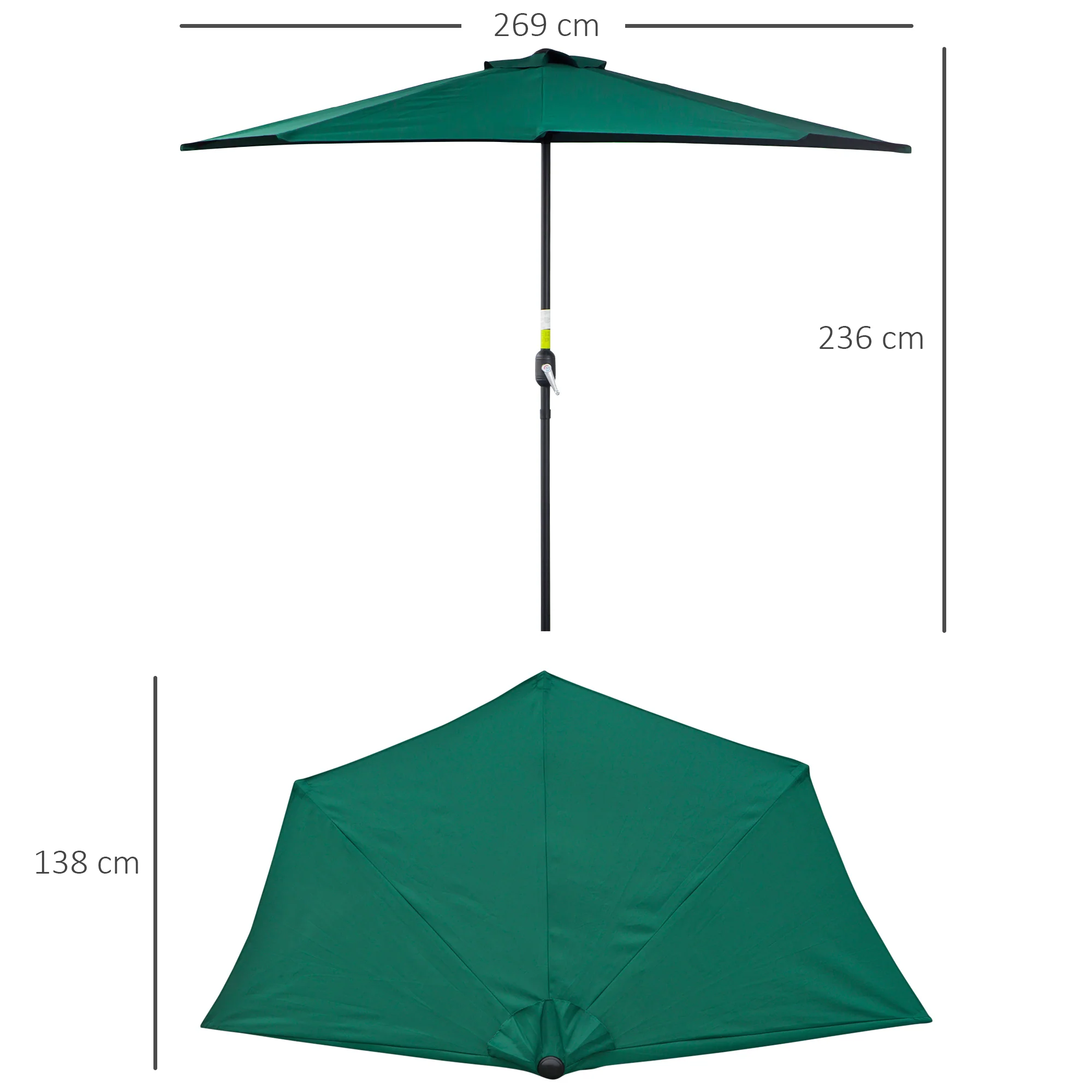 Outsunny Sombrilla Parasol Jardín Con Manivela Semicircular Exterior 269x138x236 - Image 3