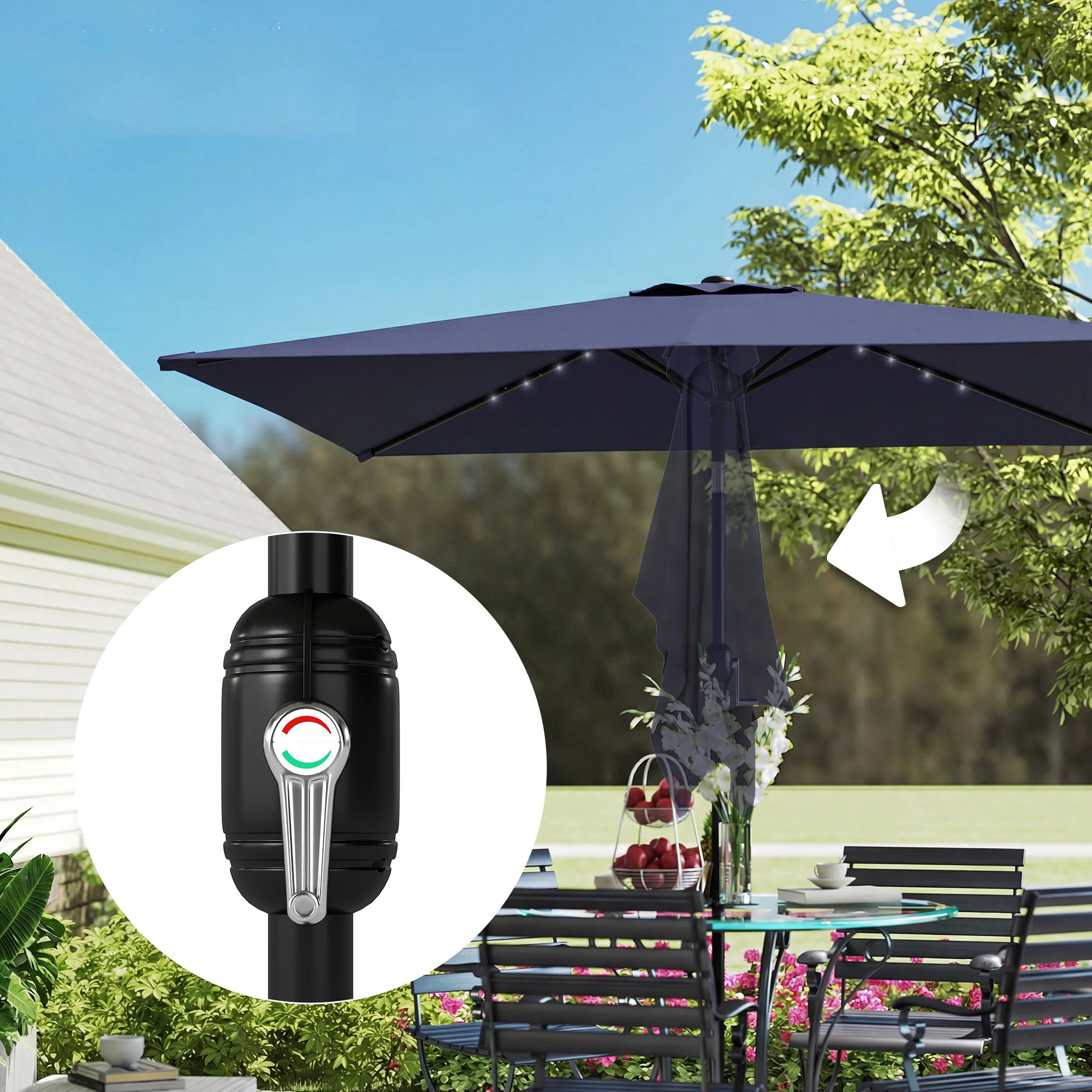 Outsunny Sombrilla Terraza Exterior Con 24 Luces Led Solares 2,9x2,5 M Azul - Image 4