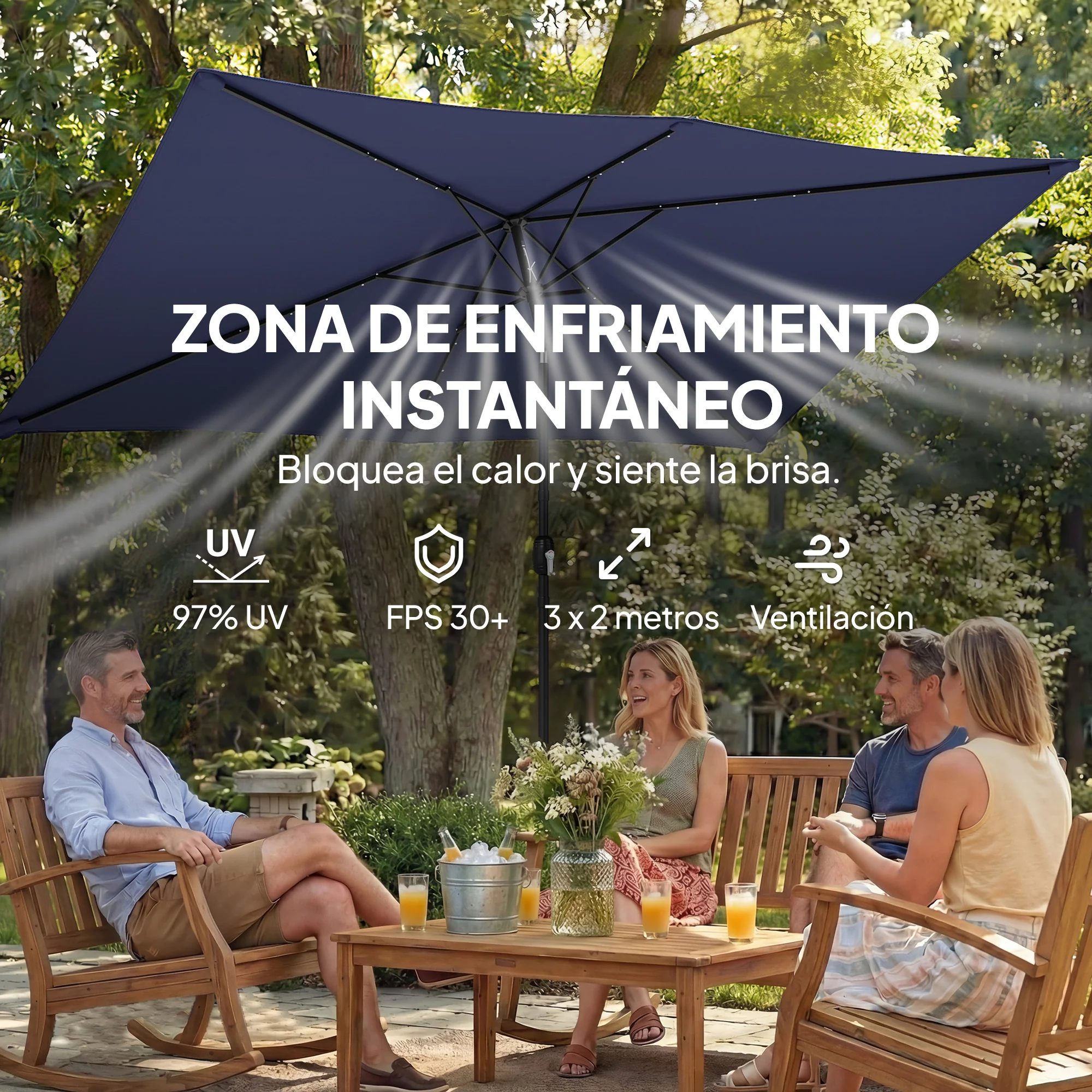 Outsunny Sombrilla Terraza Exterior Con 24 Luces Led Solares 2,9x2,5 M Azul - Image 6