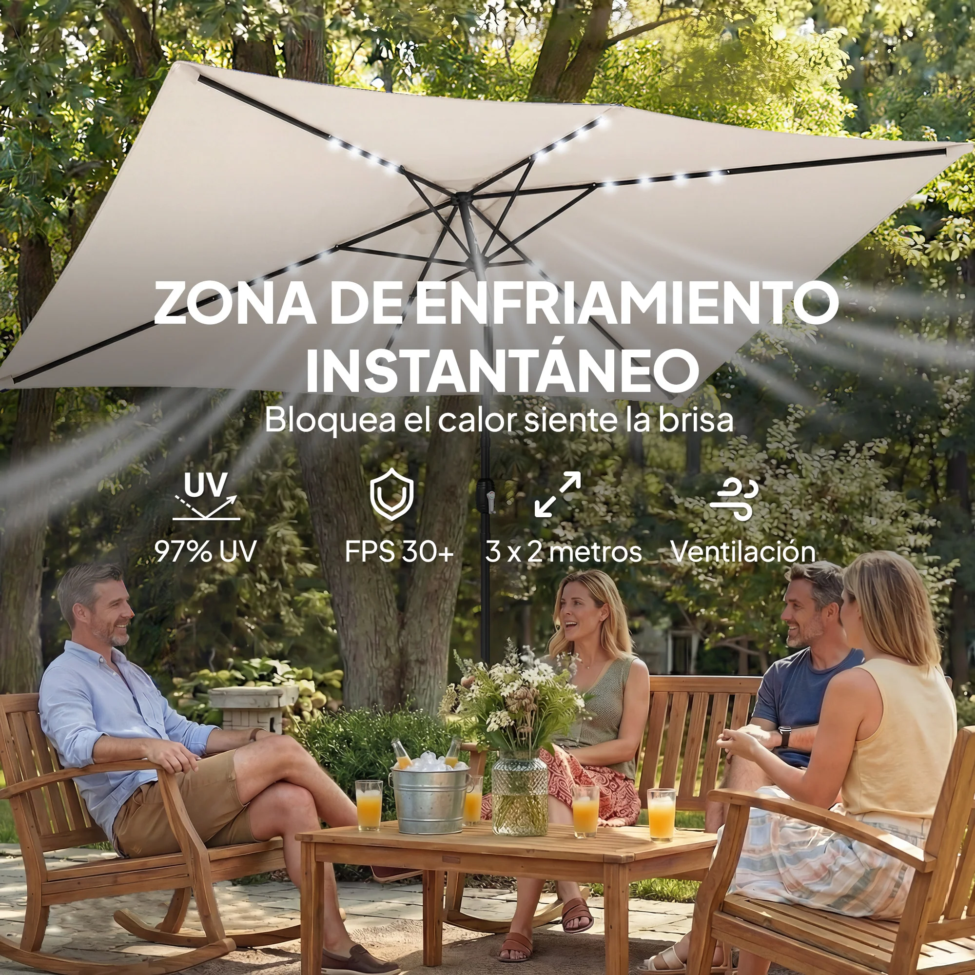 Outsunny Sombrilla Terraza Exterior Con 24 Luces Led Solares 2,9x2,5 M Crema - Image 6