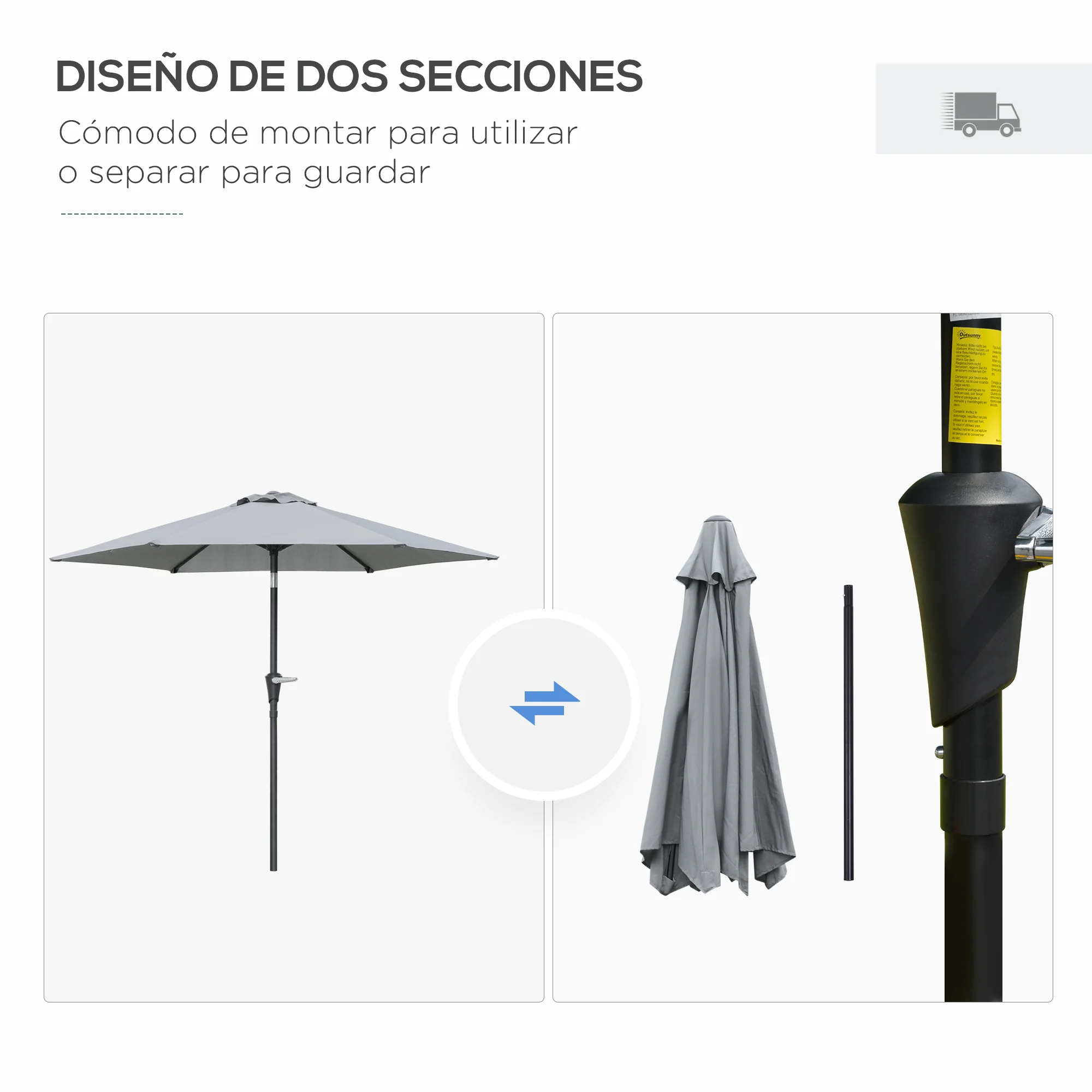 Outsunny Sombrilla Terraza Exterior Ø230 Cm Con Ángulo Ajustable Gris - Image 6