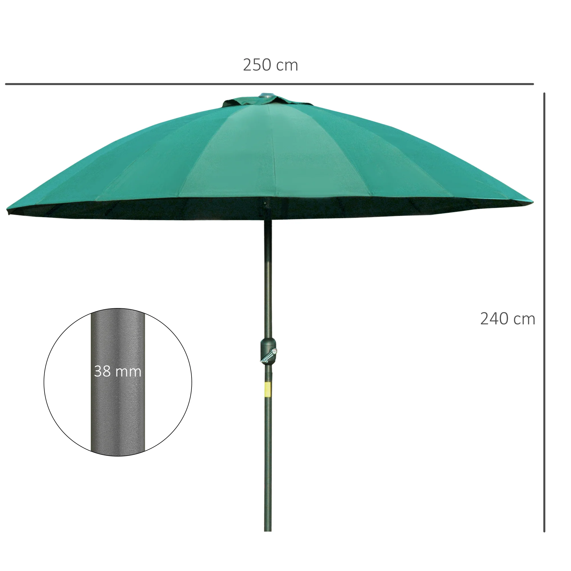 Outsunny Sombrilla Terraza Exterior Ø250 Cm Con Ángulo Inclinable Verde - Image 3