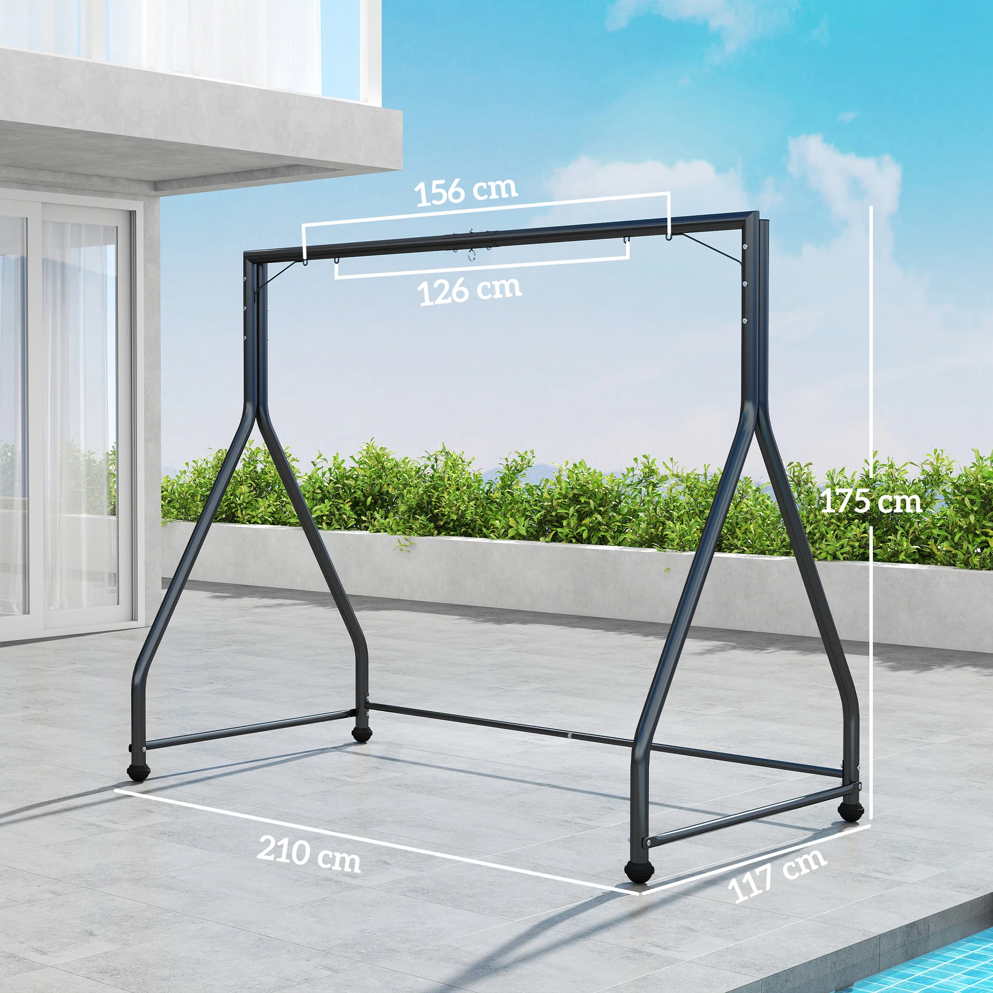 Outsunny Soporte Para Columpio De Acero Carga 360 Kg 210x117x175 Cm Negro - Image 3