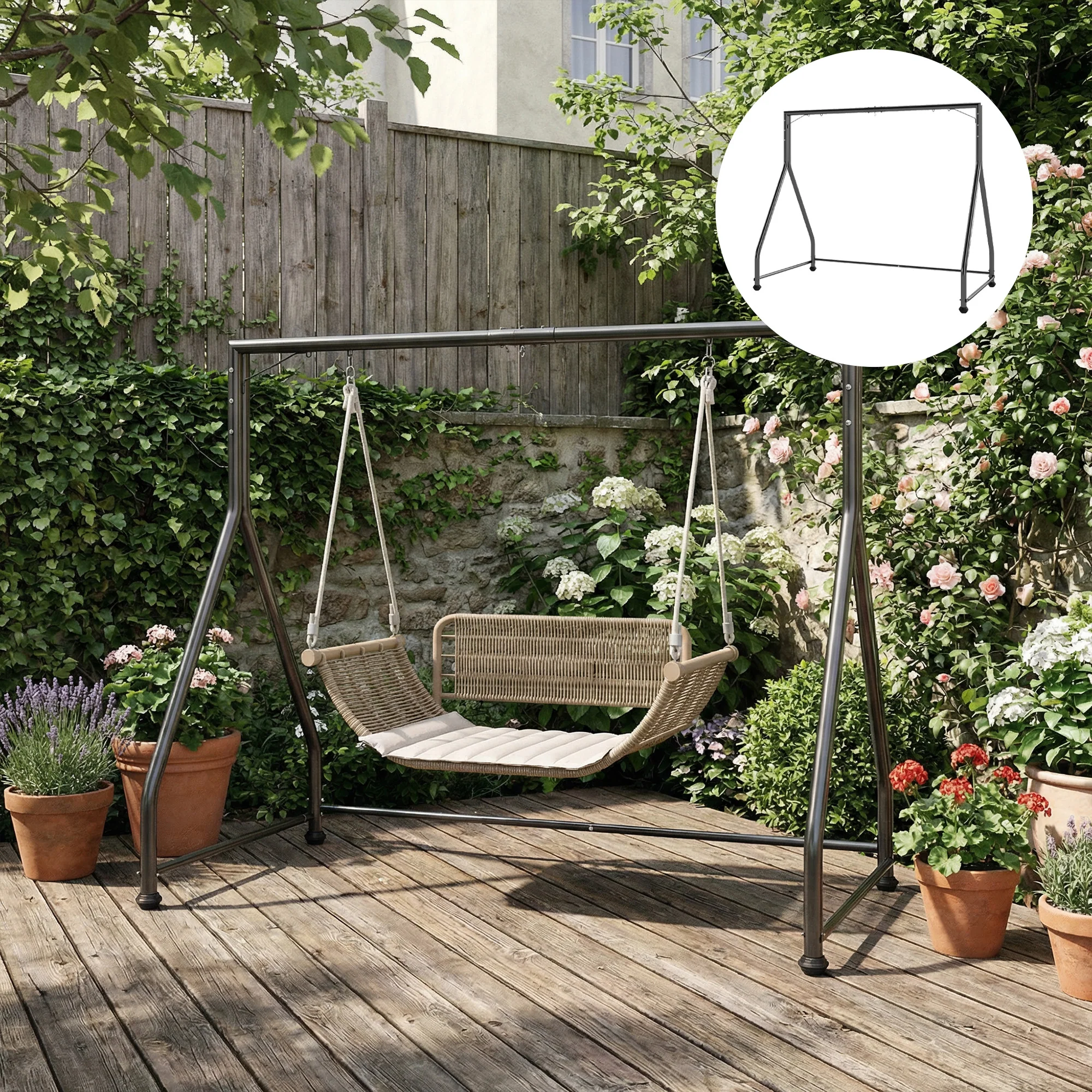 Outsunny Soporte Para Columpio De Acero Carga 360 Kg 210x117x175 Cm Negro - Image 5