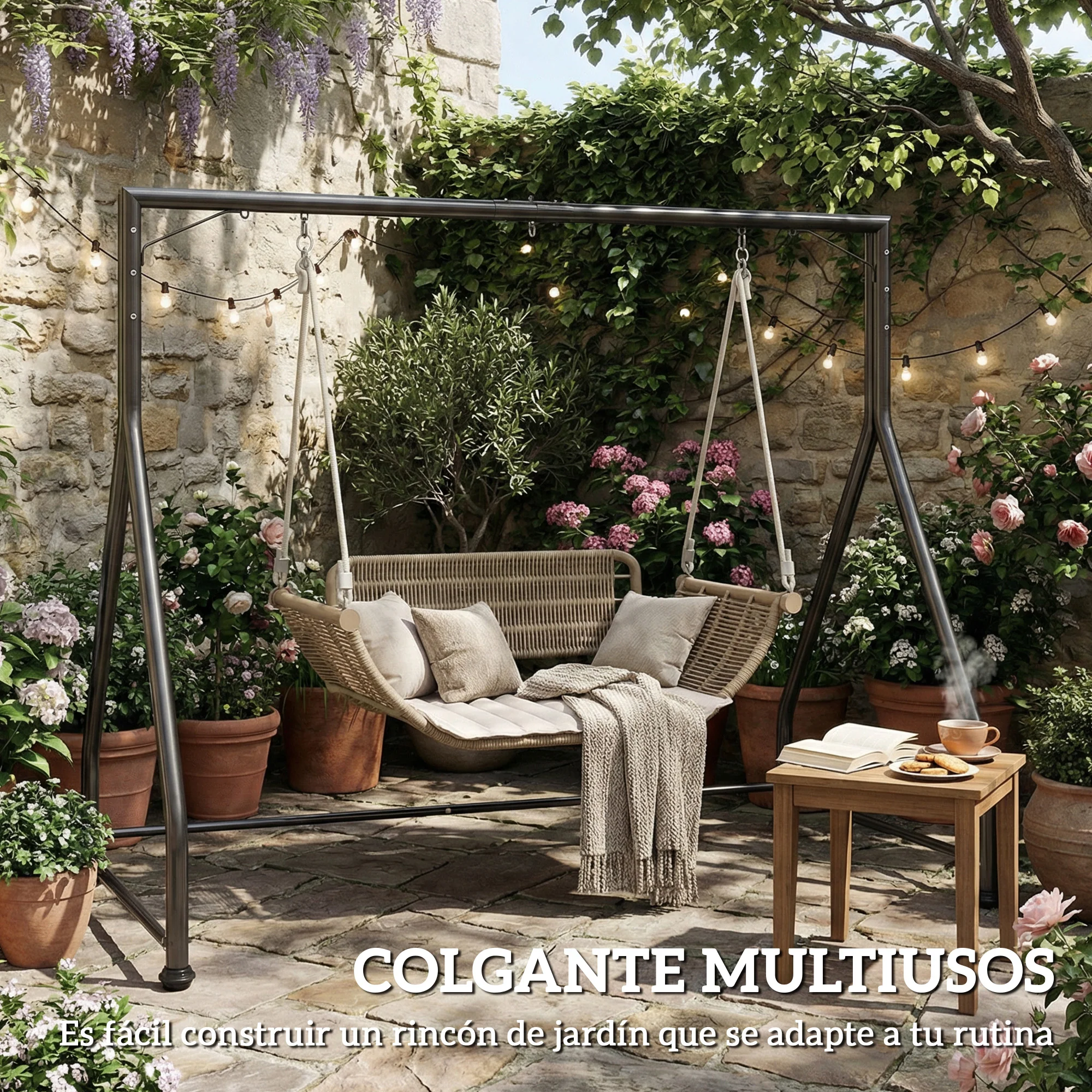 Outsunny Soporte Para Columpio De Acero Carga 360 Kg 210x117x175 Cm Negro - Image 6