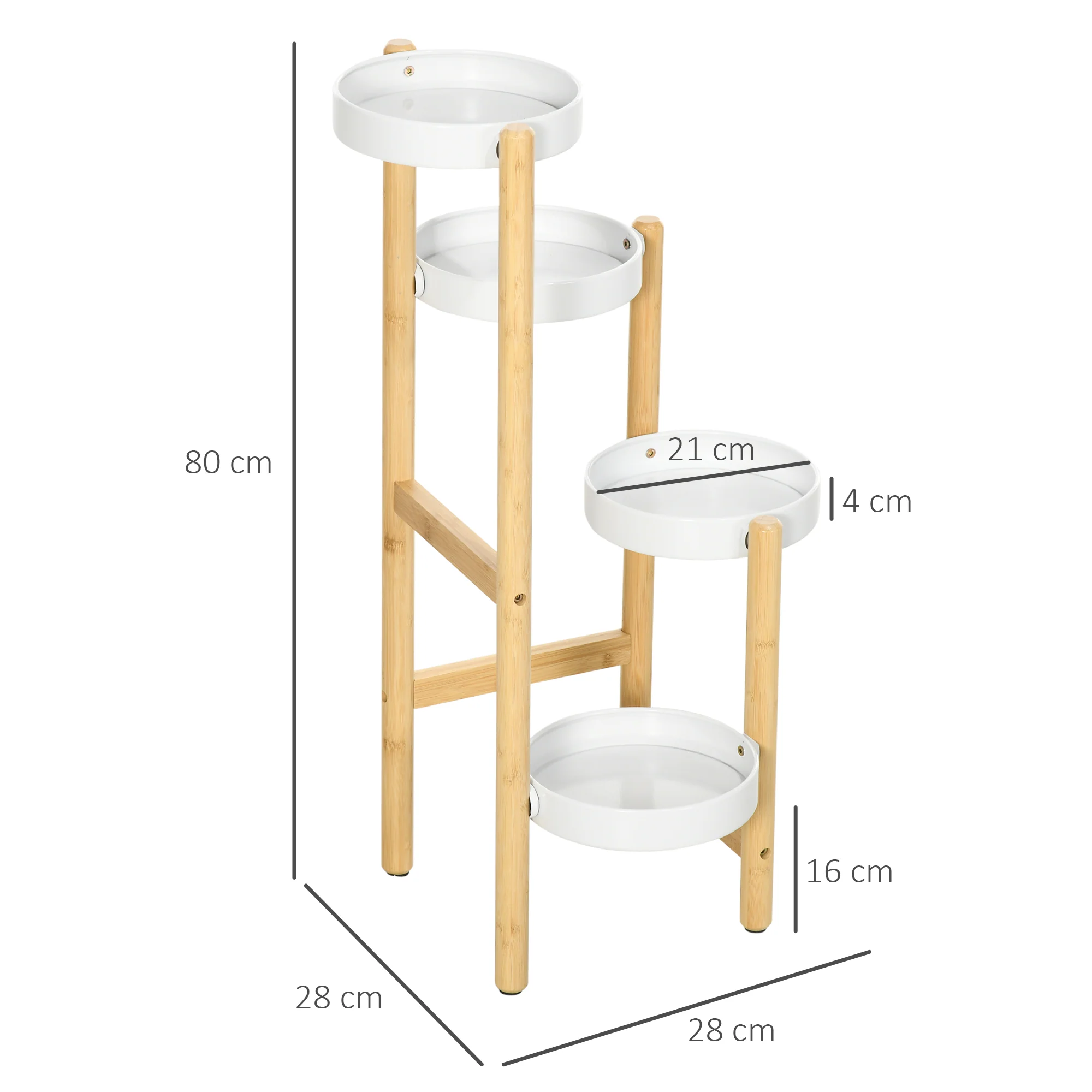 Outsunny Soporte Para Plantas Con Pies De Bambú Ø28x80 Cm Naturaly Blanco - Image 3