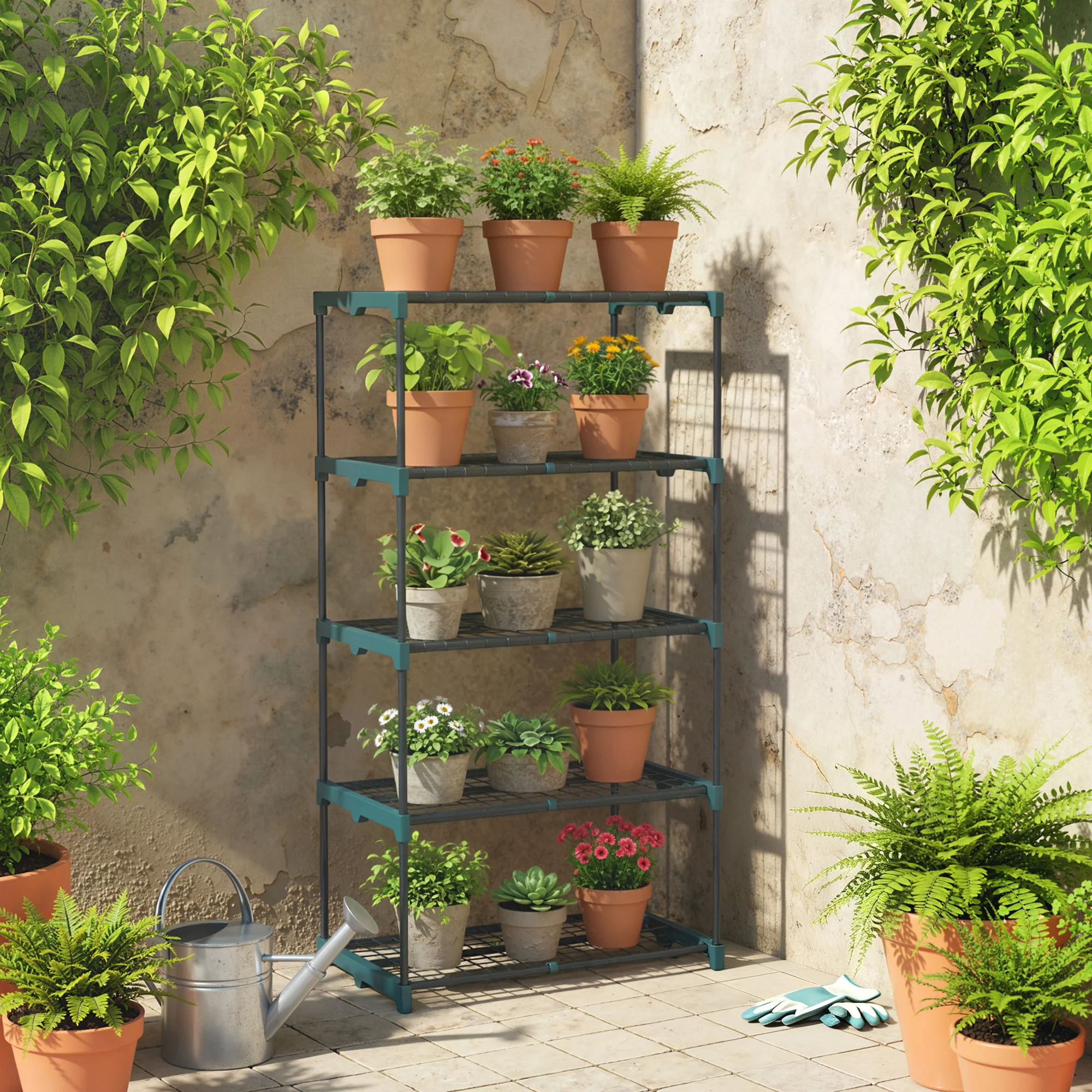 Outsunny Soporte Para Plantas De 5 Niveles De Acero 67x49x138 Cm Verde Oscuro - Image 2