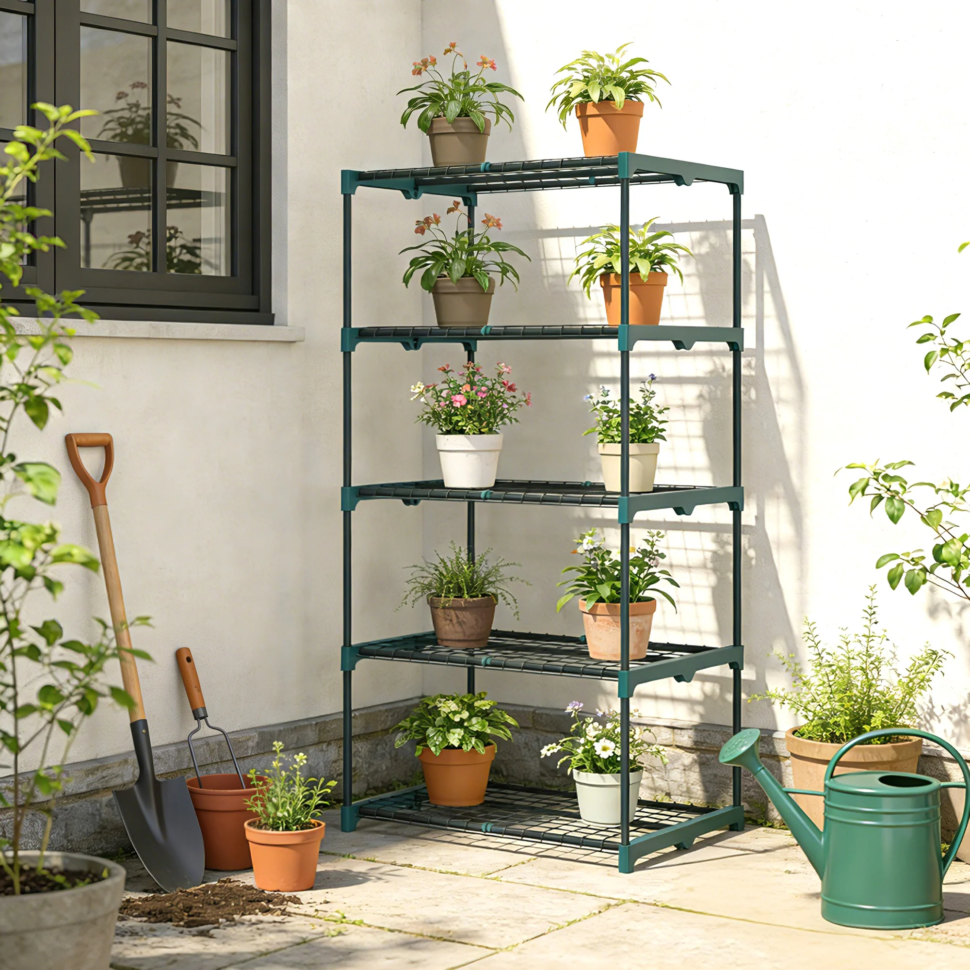 Outsunny Soporte Para Plantas De 5 Niveles De Acero 67x49x138 Cm Verde Oscuro - Image 5