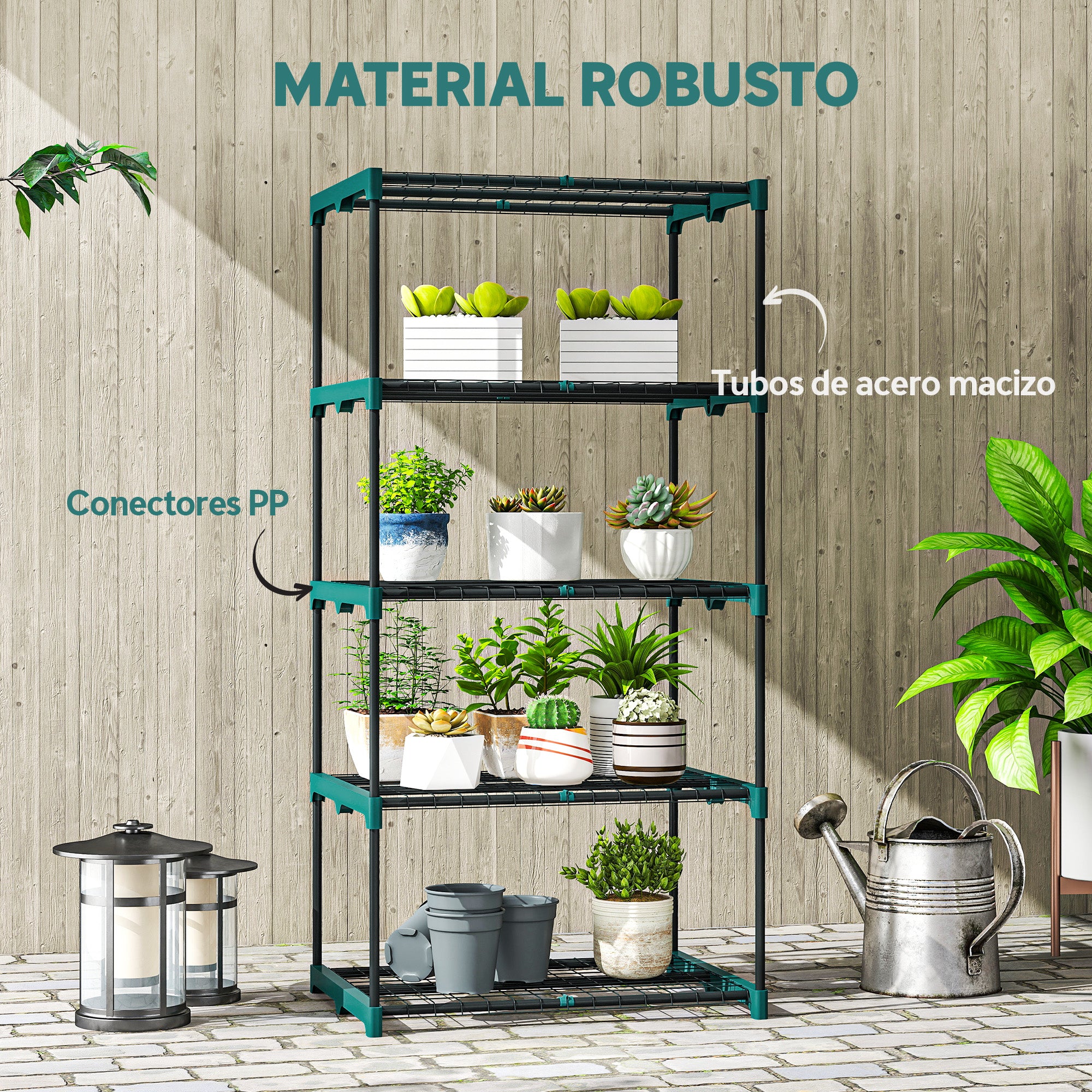 Outsunny Soporte Para Plantas De 5 Niveles De Acero 67x49x138 Cm Verde Oscuro - Image 6