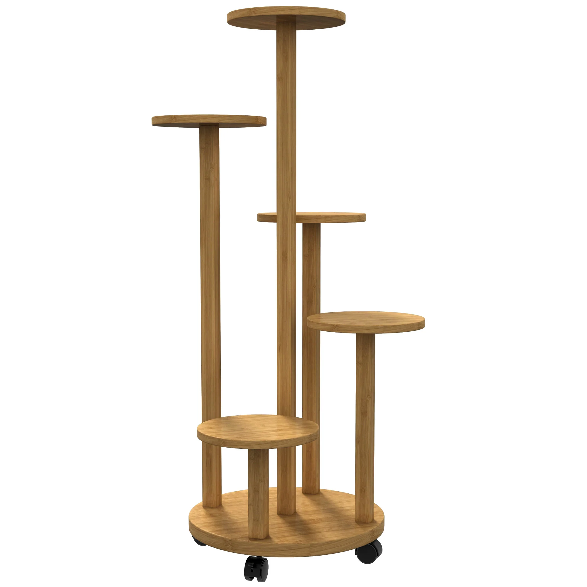 Outsunny Soporte Para Plantas De Bambú Con Ruedas 5 Niveles 33x33x90 Cm Natural