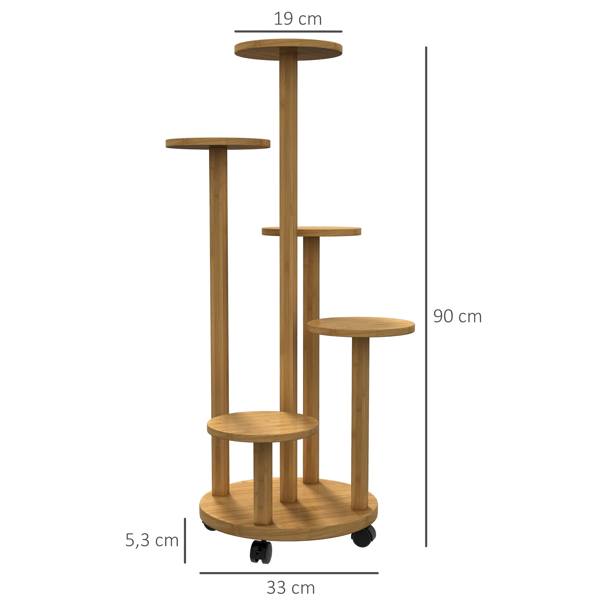 Outsunny Soporte Para Plantas De Bambú Con Ruedas 5 Niveles 33x33x90 Cm Natural - Image 3