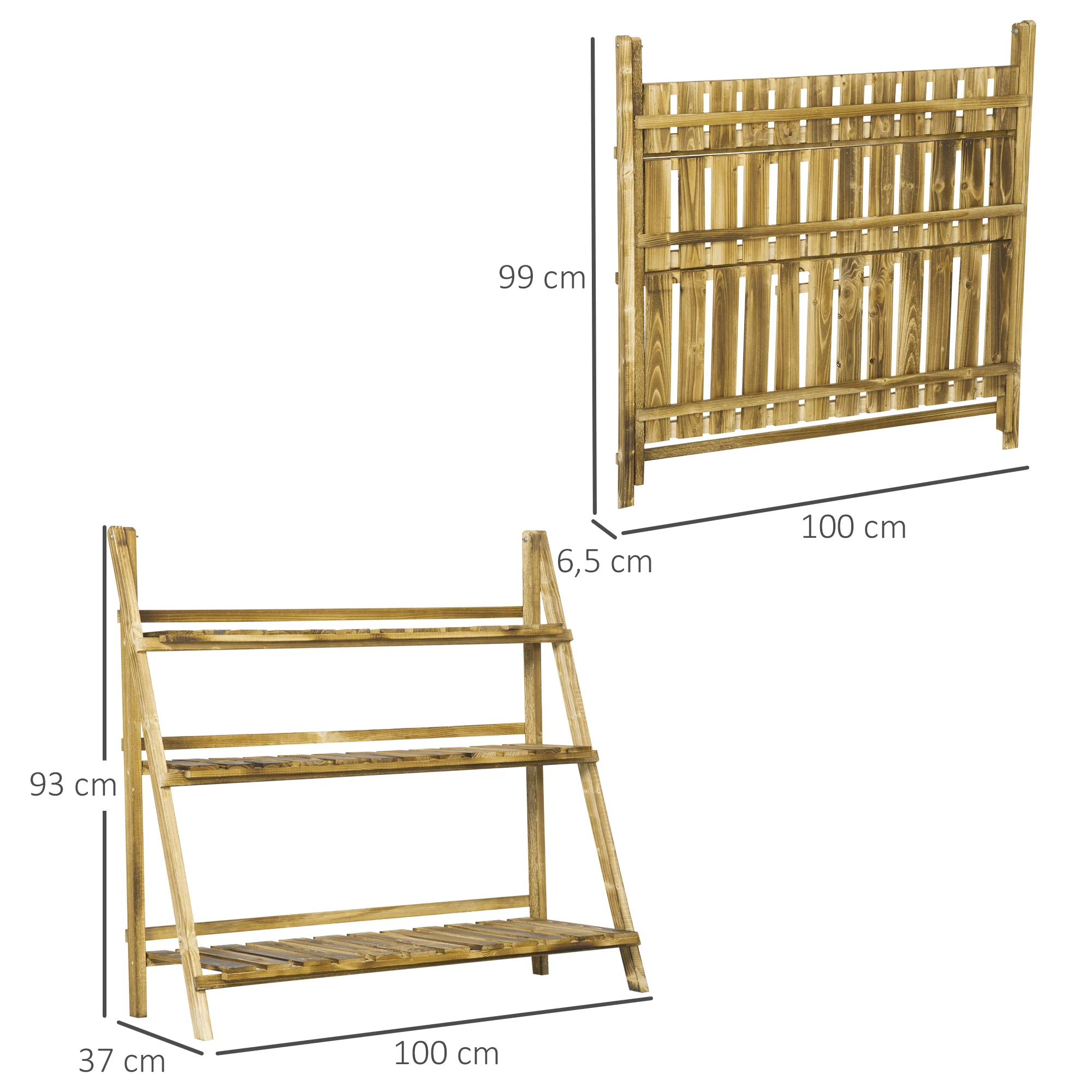 Outsunny Soporte Para Plantas De Madera De 3 Niveles 100x37x93 Cm Carbonizado - Image 3