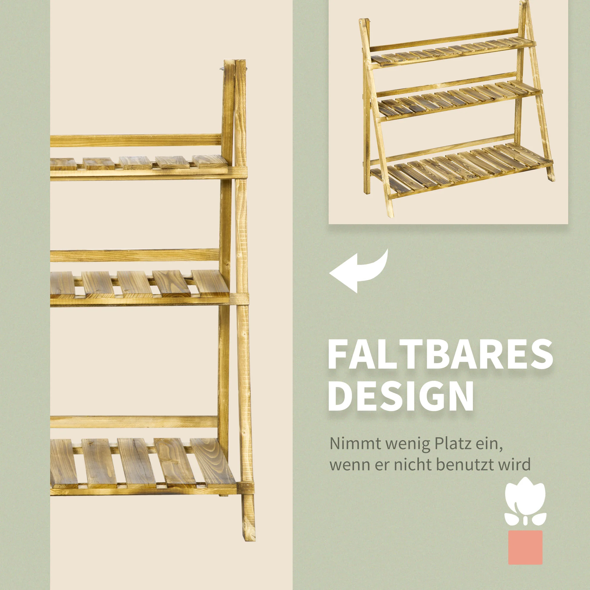 Outsunny Soporte Para Plantas De Madera De 3 Niveles 100x37x93 Cm Carbonizado - Image 6