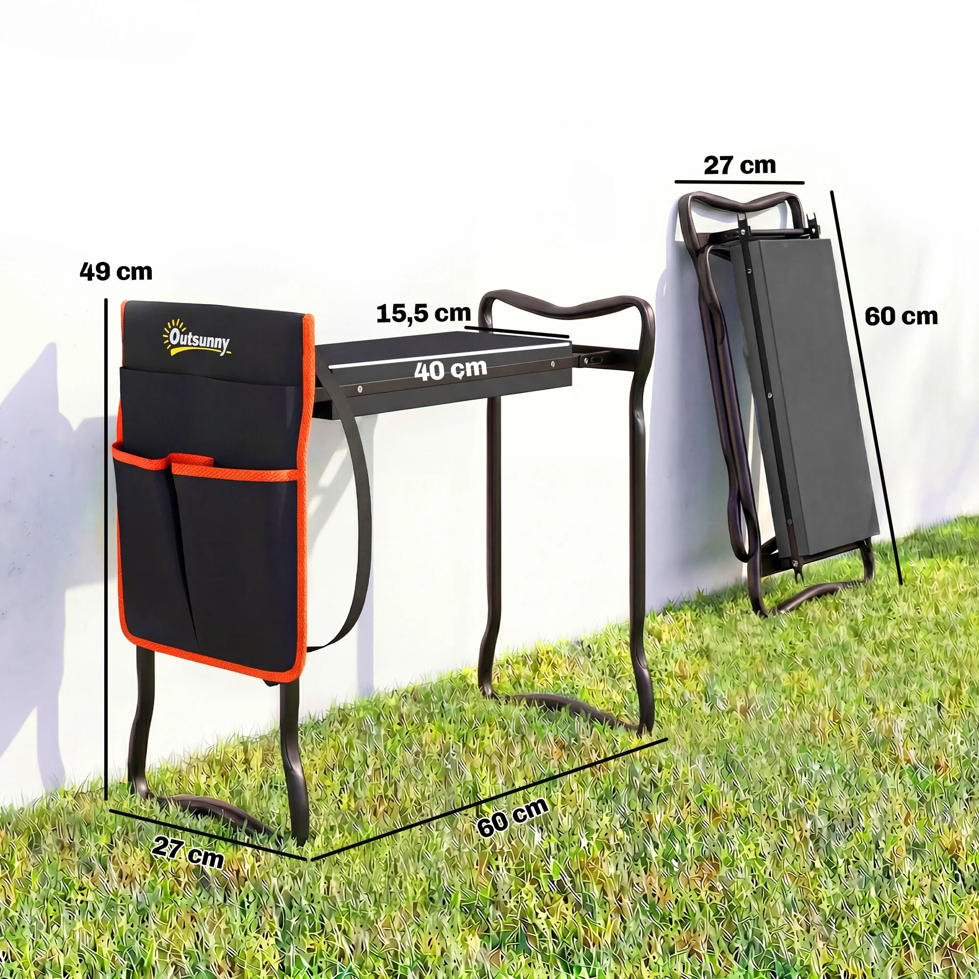 Outsunny Taburete De Jardín Plegable Con Bolsa De Herramientas Carga 150kg Negro - Image 3