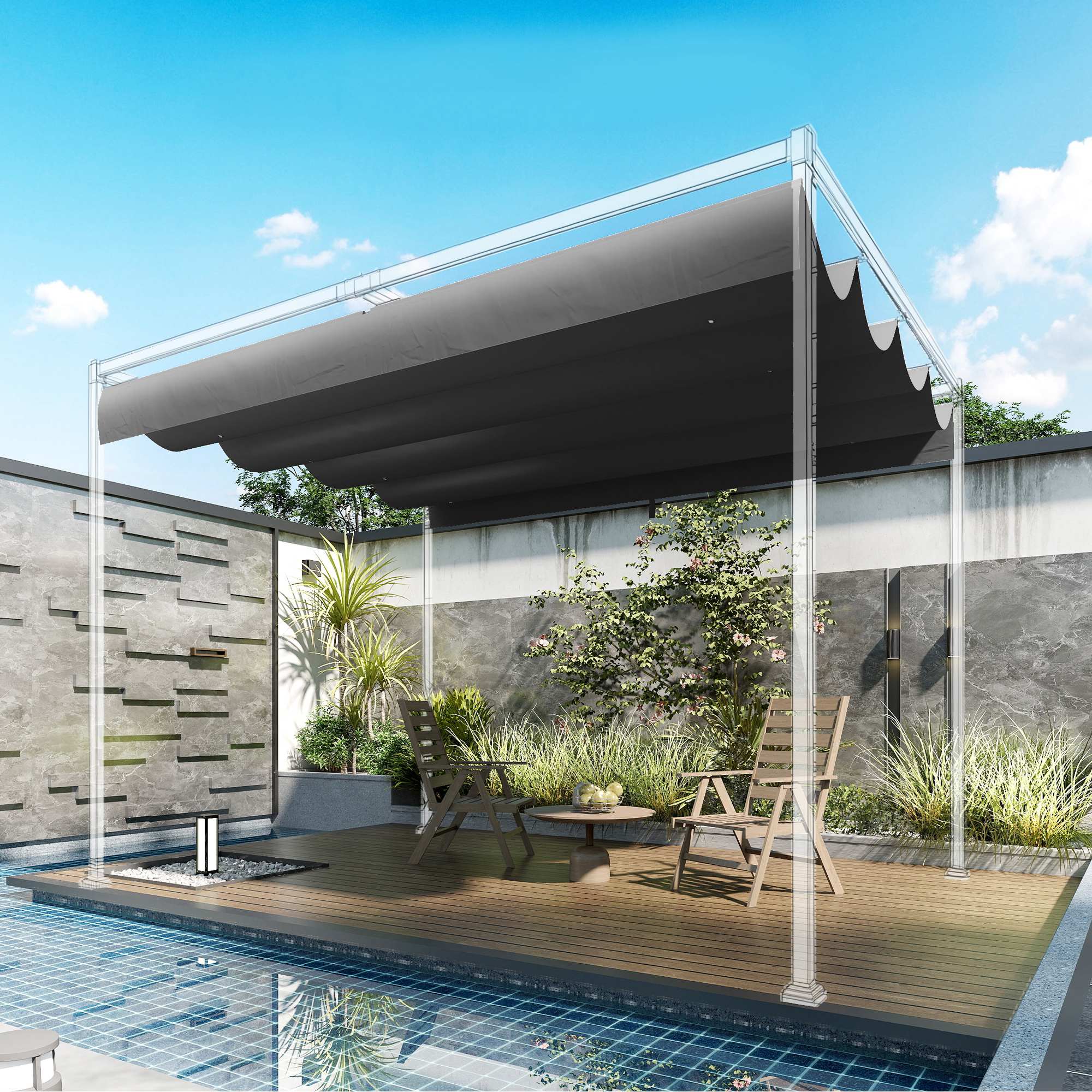 Outsunny Techo De Pérgola Retráctil 4x3,5 M Para Marco De Pérgola De 4x3 M - Image 5