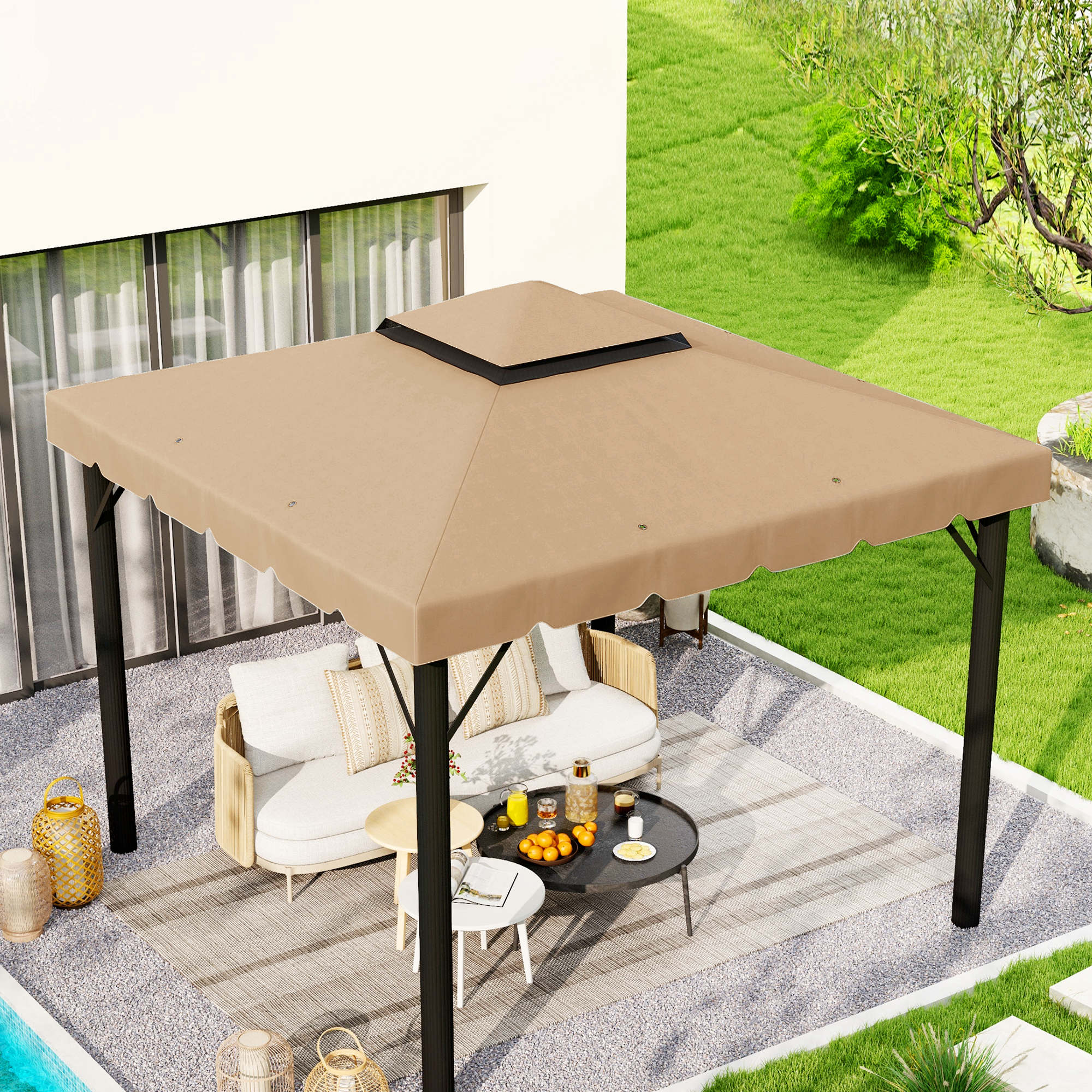 Outsunny Techo De Repuesto Para Cenador 3x3 M Con Doble Techo Caqui - Image 2