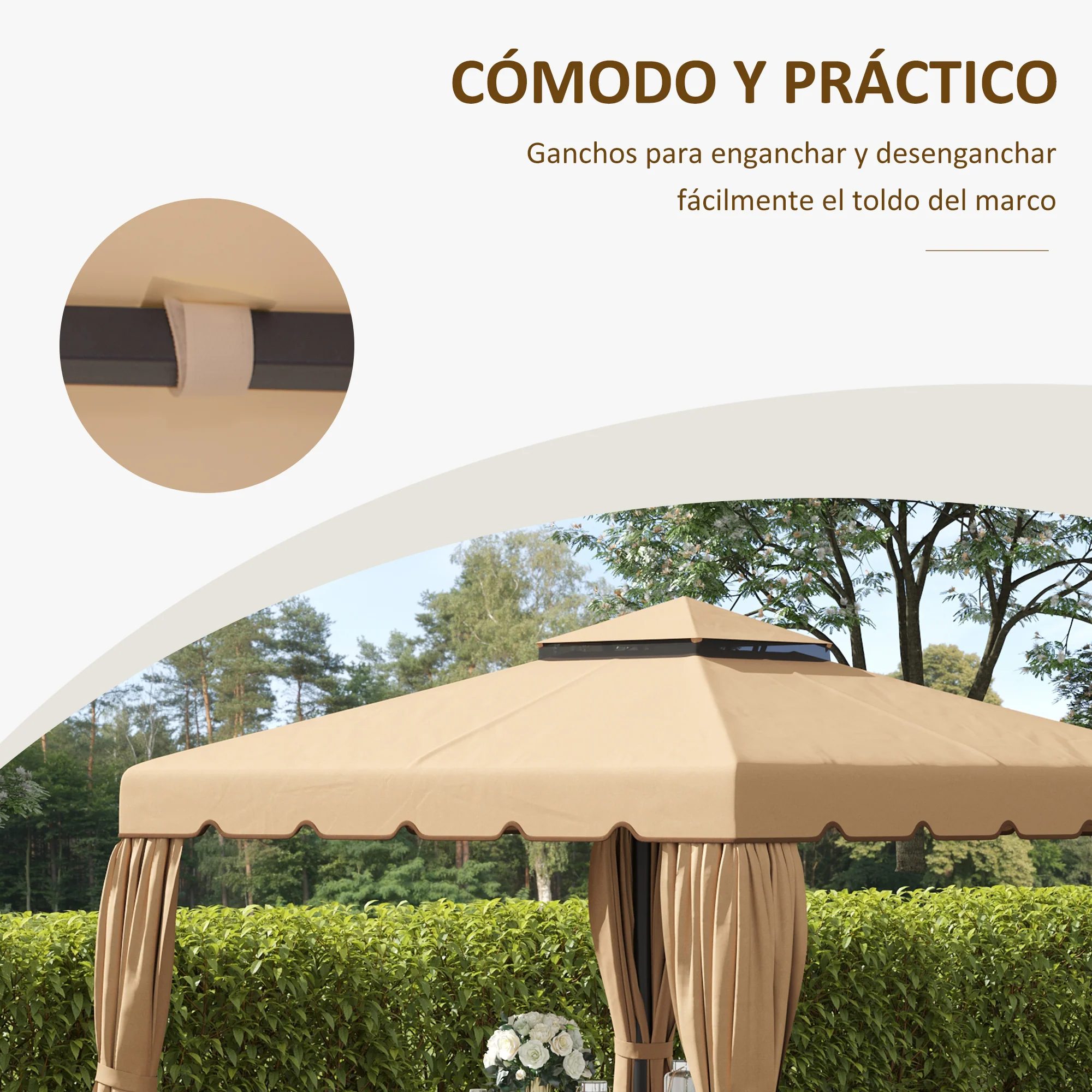 Outsunny Techo De Repuesto Para Cenador 3x3 M Con Doble Techo Caqui - Image 6
