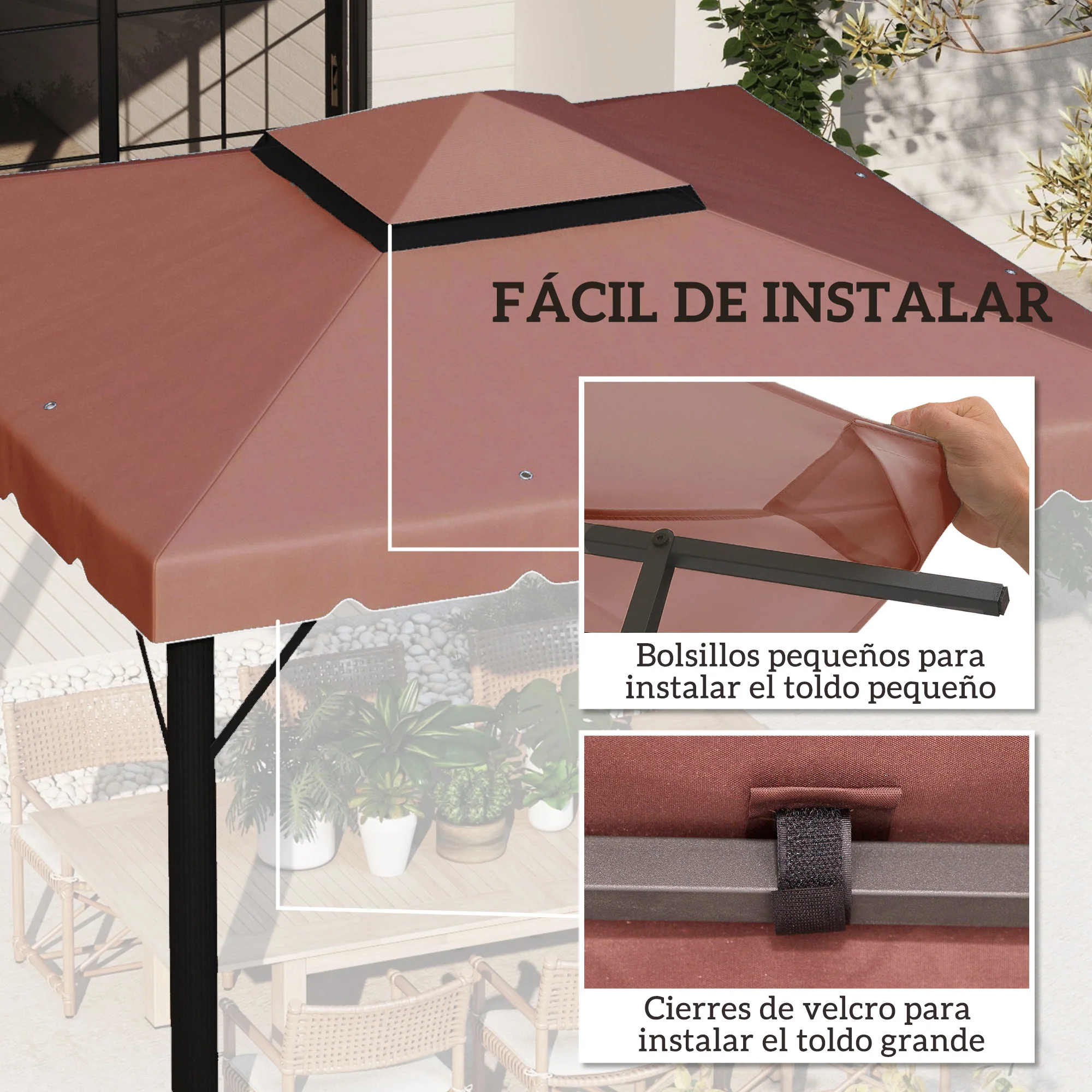 Outsunny Techo De Repuesto Para Cenador 3x3 M Con Techo Doble Café - Image 6