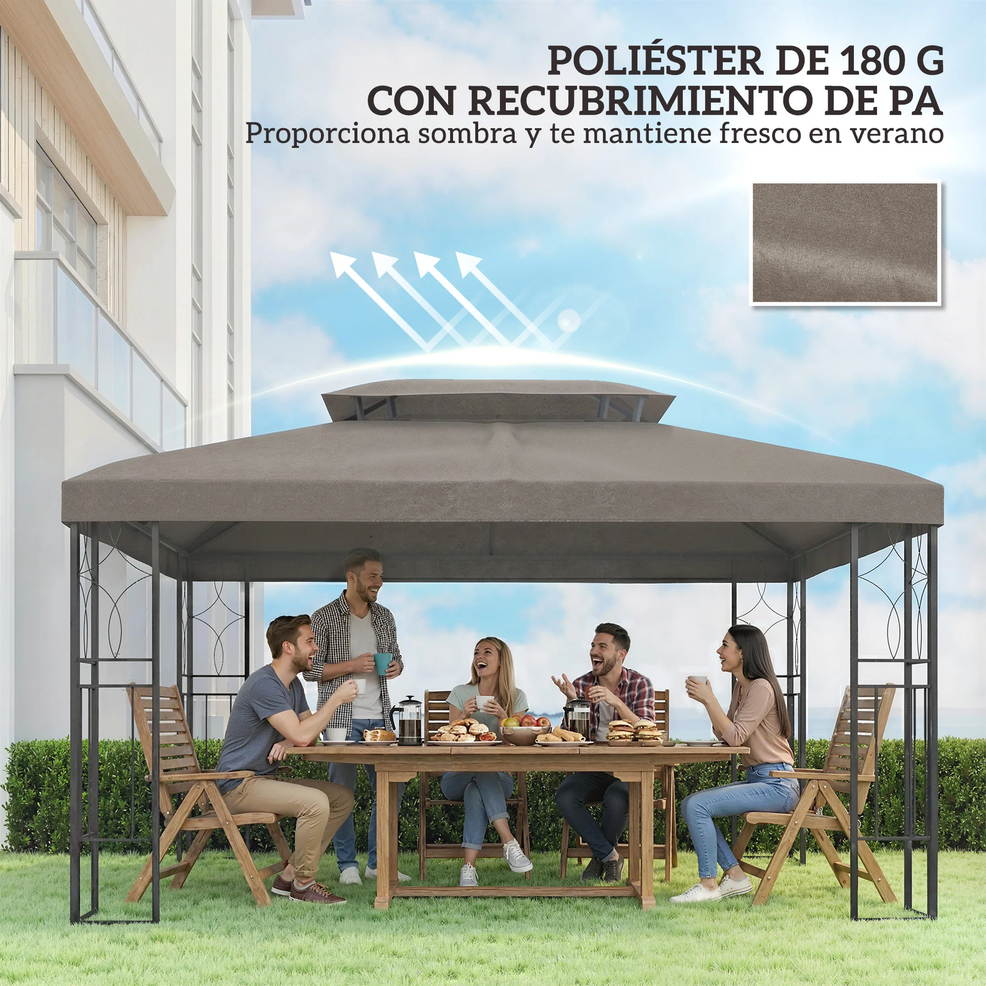 Outsunny Techo De Repuesto Para Cenador 4x3 M Techo Doble Anti-uv Marrón - Image 6