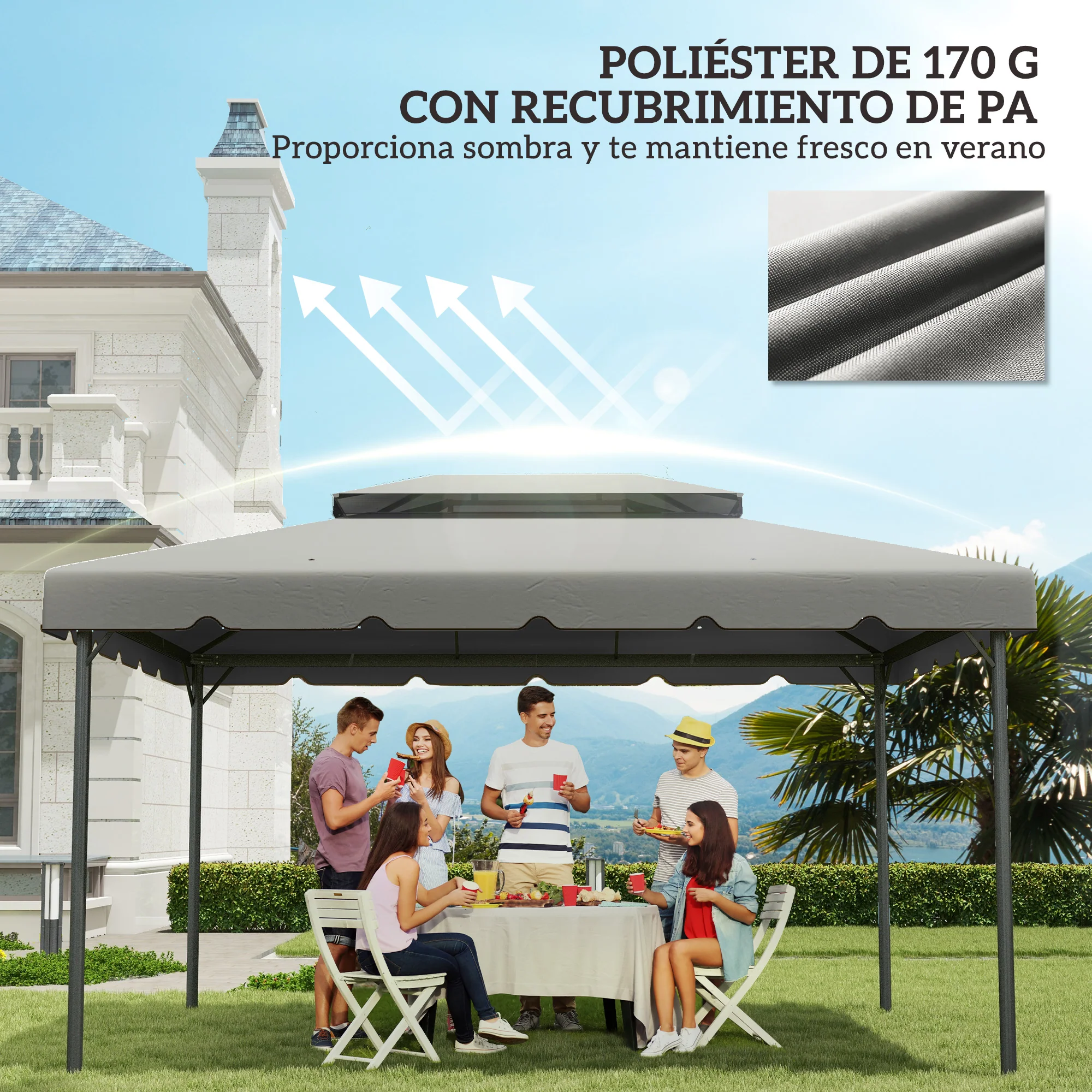 Outsunny Techo De Repuesto Para Cenador 4x3 M Techo Doble Drenaje Gris - Image 6